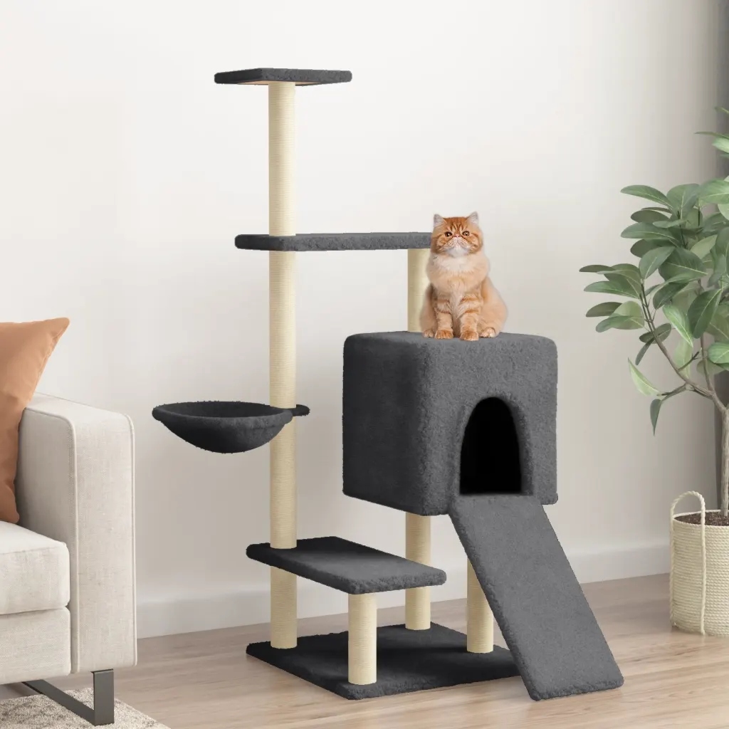 Levně Škrabadlo pro kočky se sisalovými sloupky tmavě šedé 130,5 cm