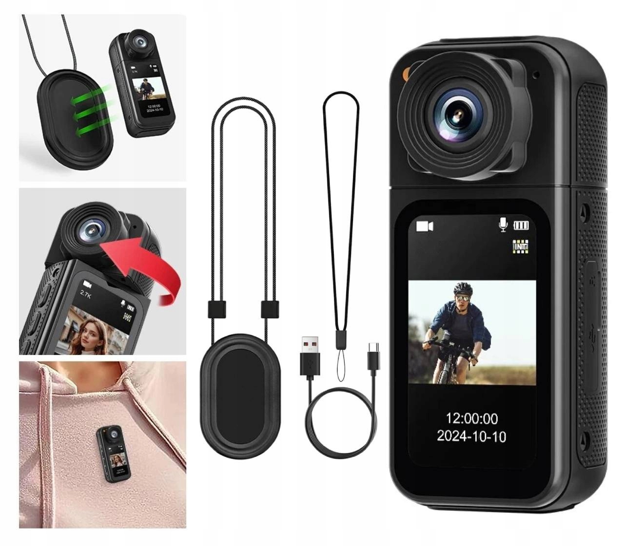 Dlouhá výdrž baterie Mini akční kamera Hd kamera Otočný objektiv 180°