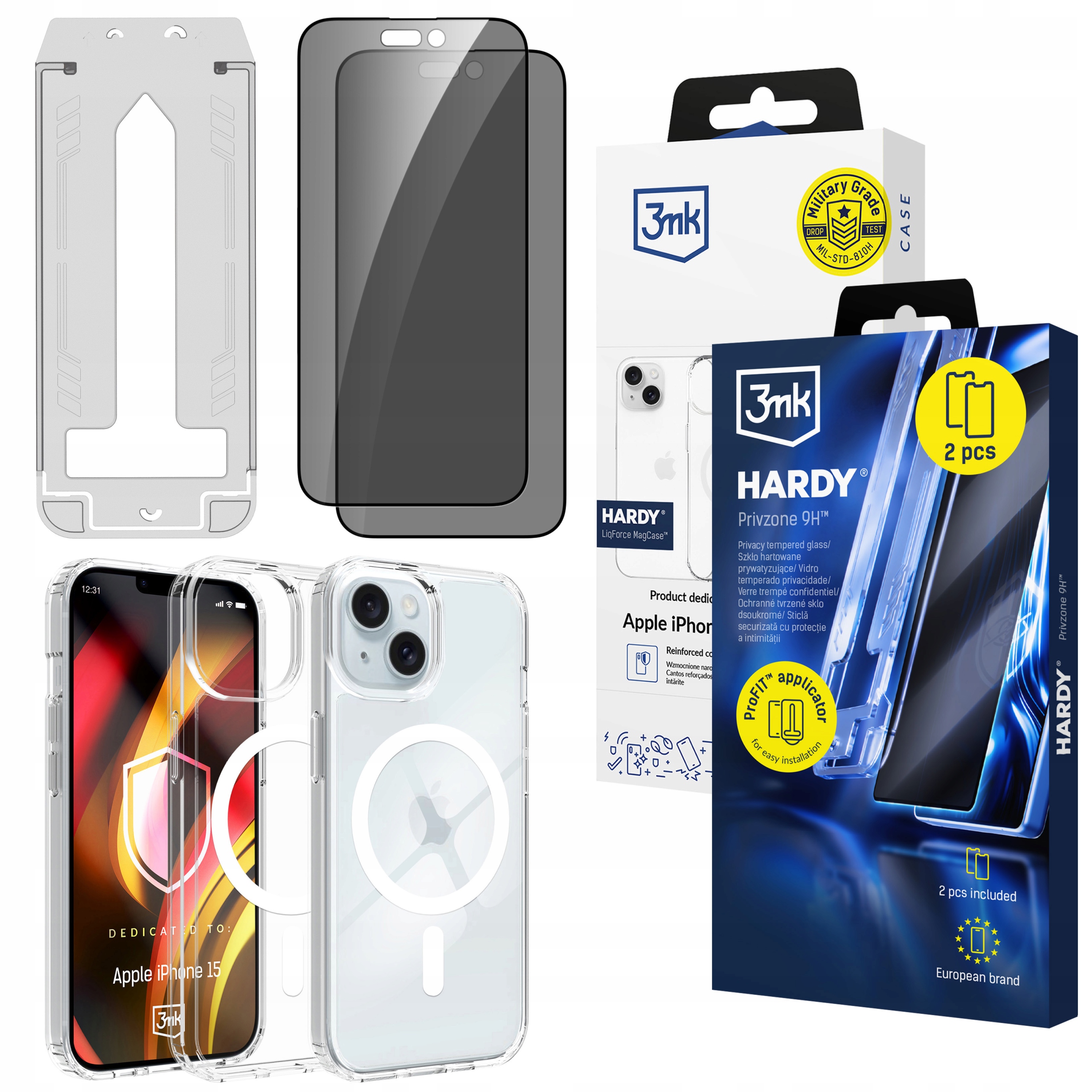 2x Tvrzené sklo na ochranu soukromí pouzdro na pouzdro 3mk Hardy pro iPhone 15