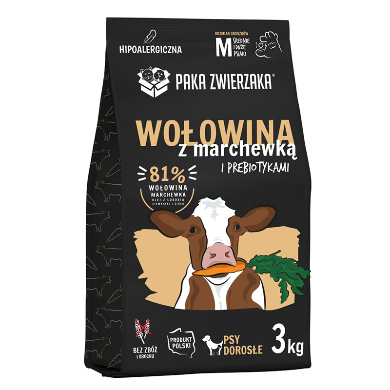 Levně Paka Zwierzaka krmivo pro psy hovězí maso s mrkví M 3 kg