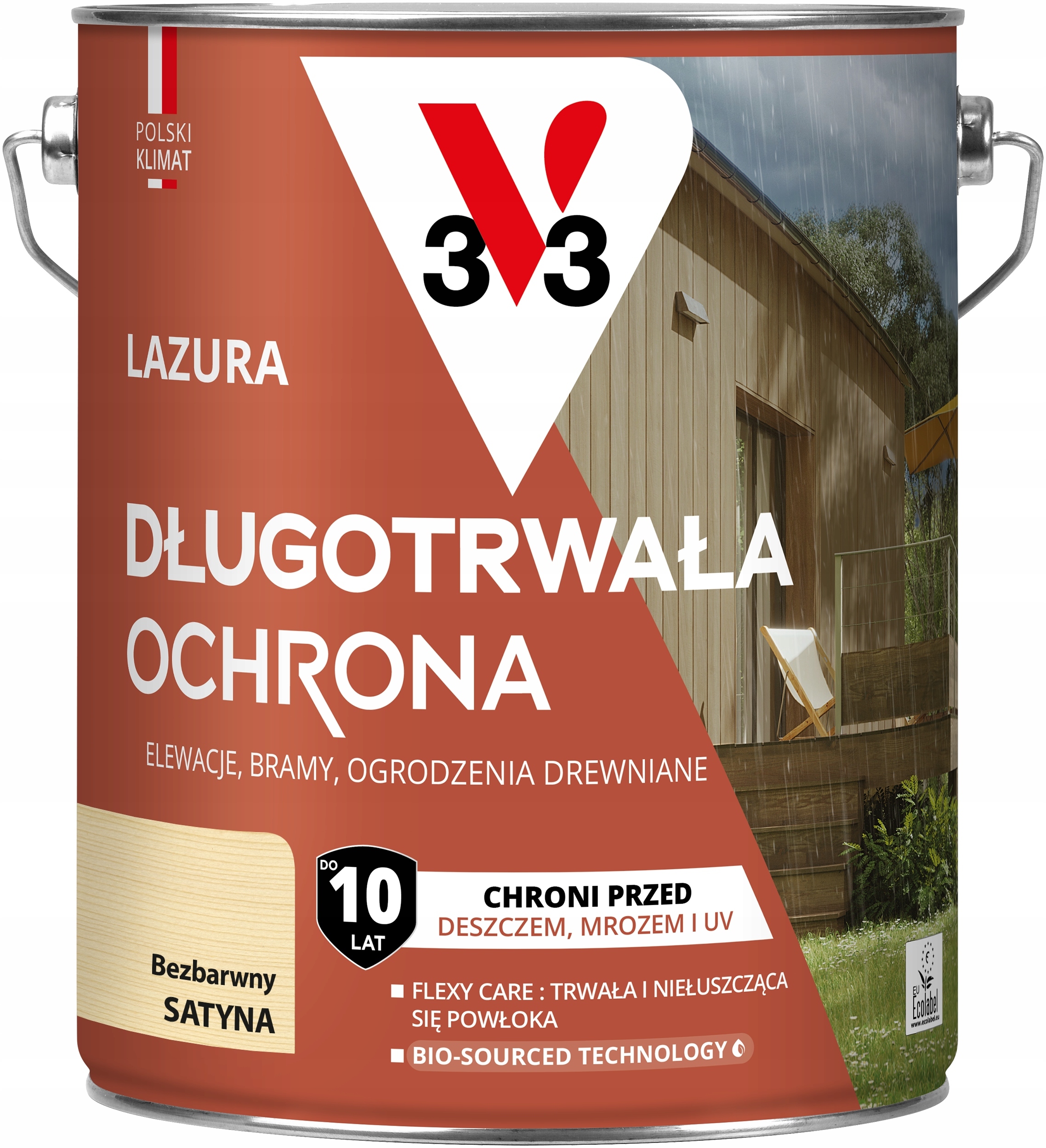 V33 Lazúra Dlhodobá ochrana 10 rokov ochrany Bezfarebný satén 4.5 L