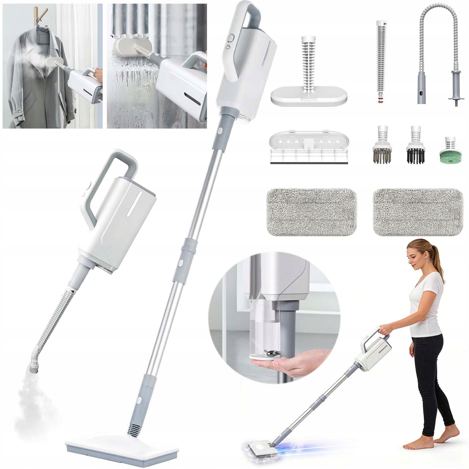 Multifunkční Parní Mop Na Čištění Oken A Podlah Koberců, Výkonný, 1500 W