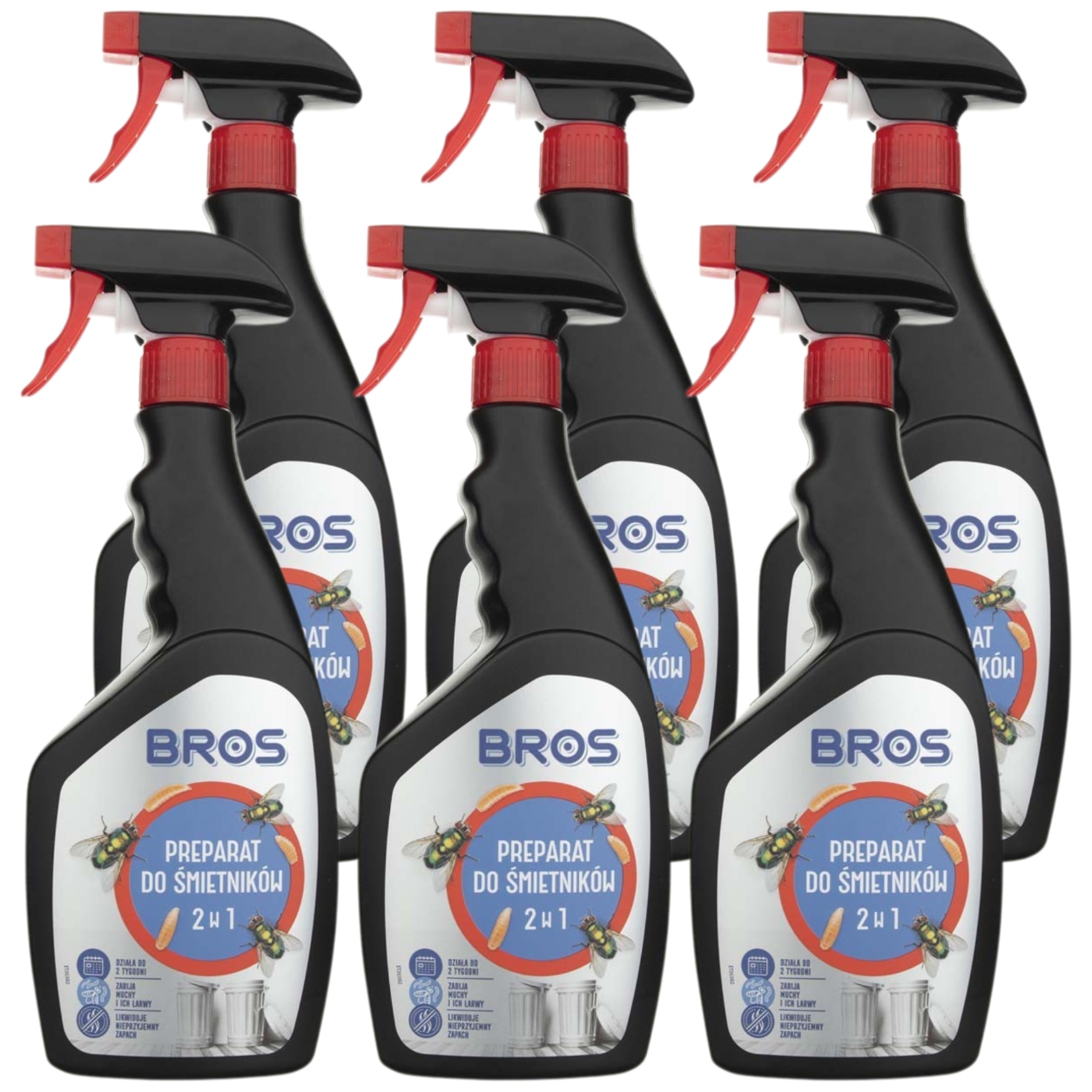 6 x Bros Přípravek na popelnice na mouchy Larvy Neutralizuje zápach 500 ml
