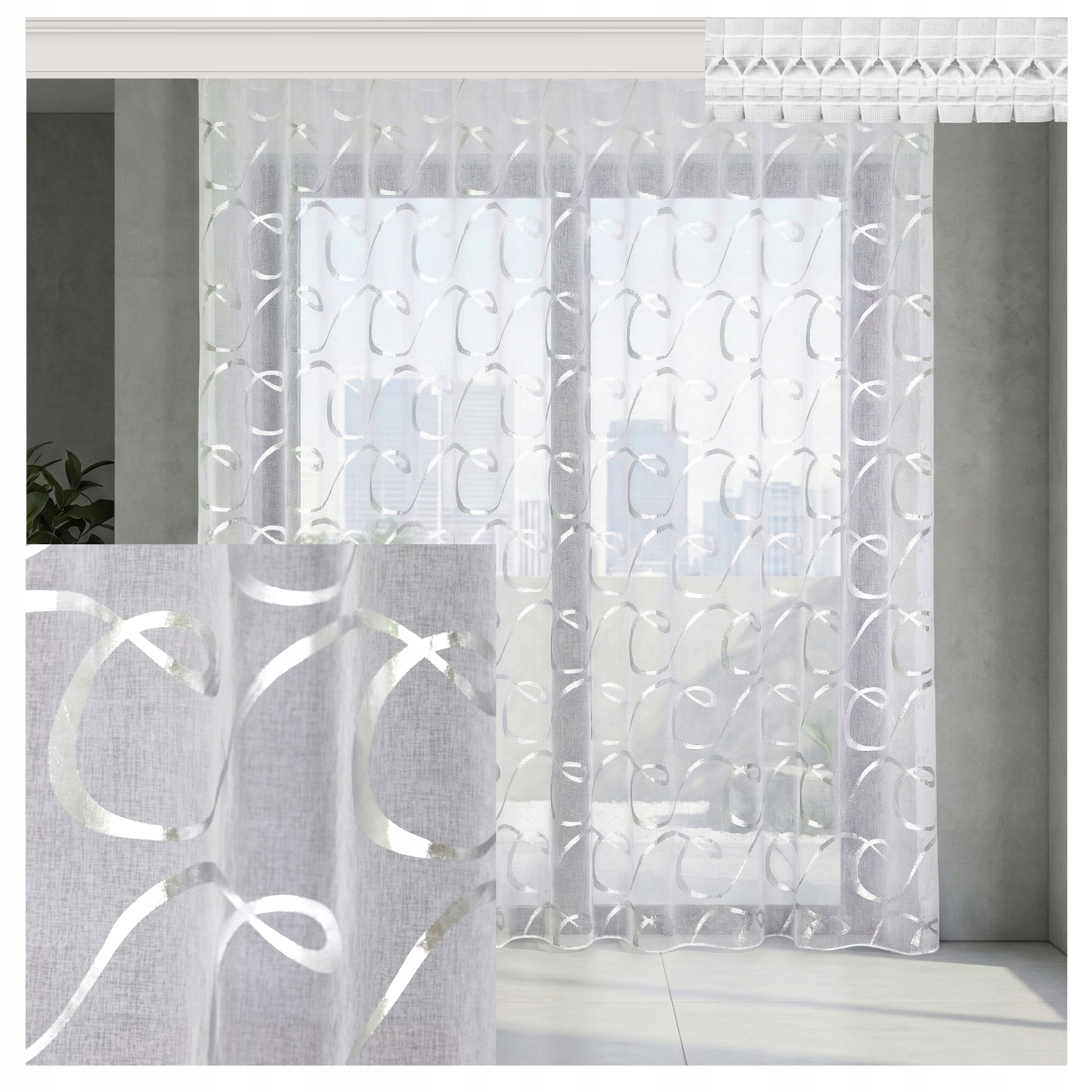 Hotová Záclona Etamin Zoja stříbrná Esy 1000x240 cm s olověnkou Tunel Žabky