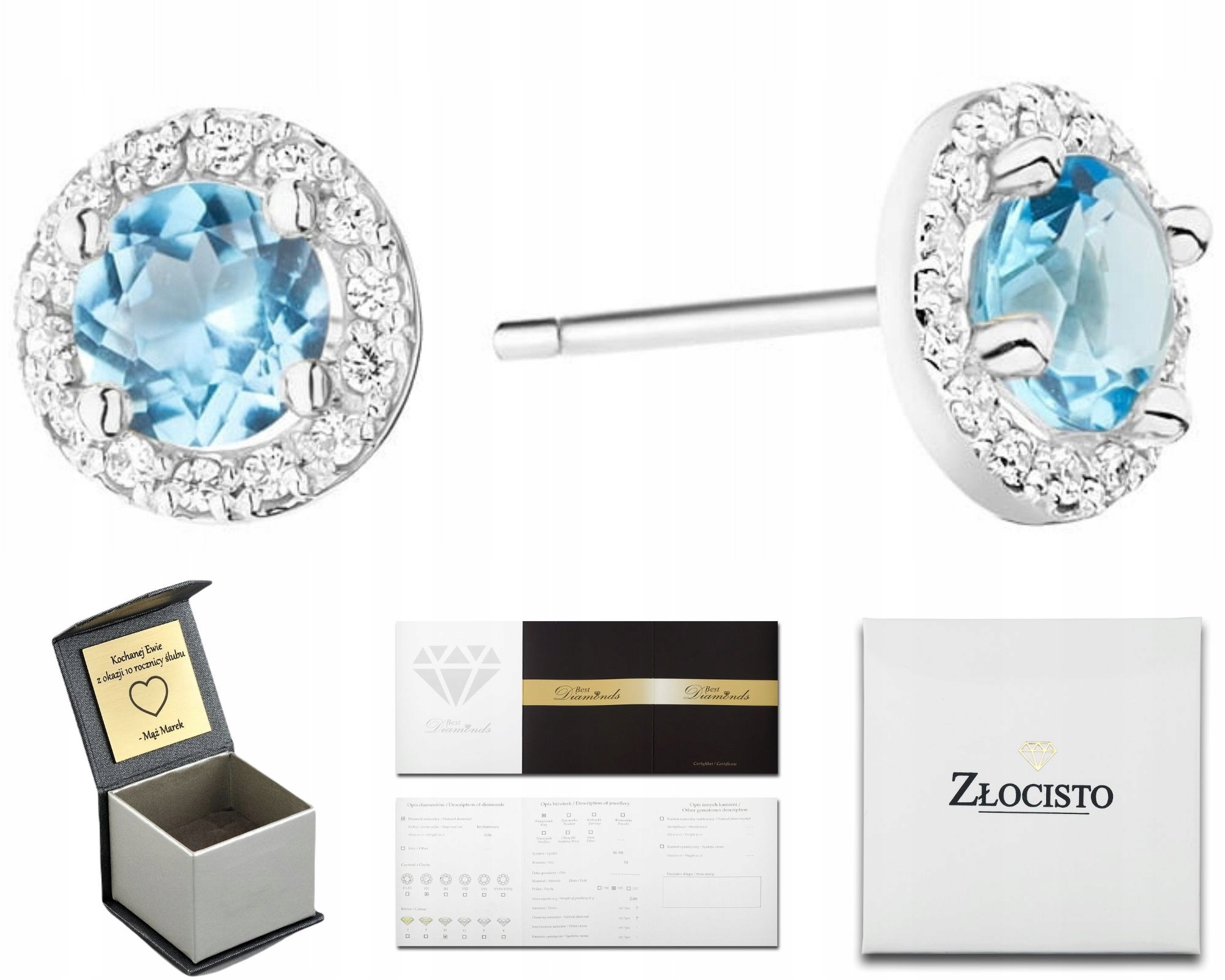 Náušnice V Bílém Zlatě S Topazem A Diamanty