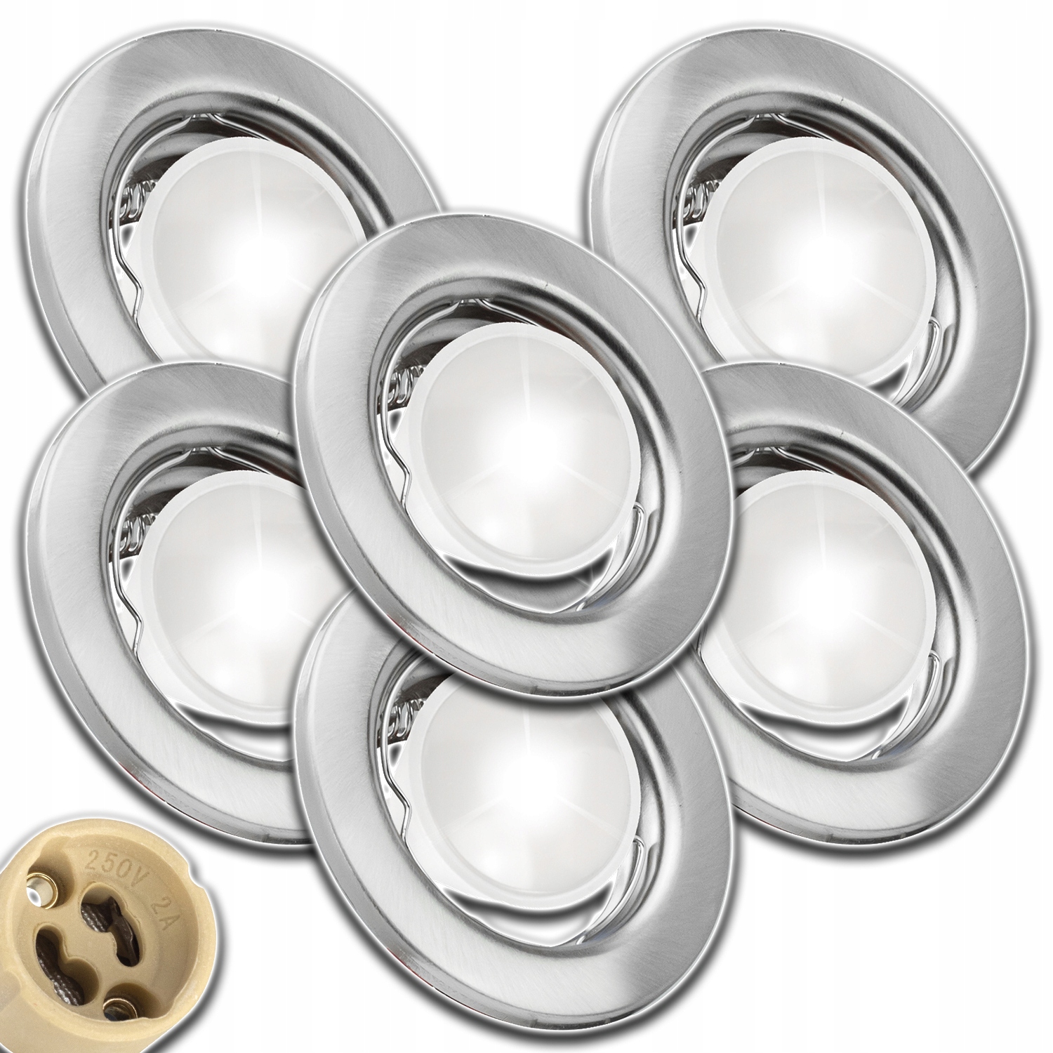 6x Saténová Kulatá Stropní Objímka+žárovka Gu 10 1,5W Nw Neutrální+zásuvka