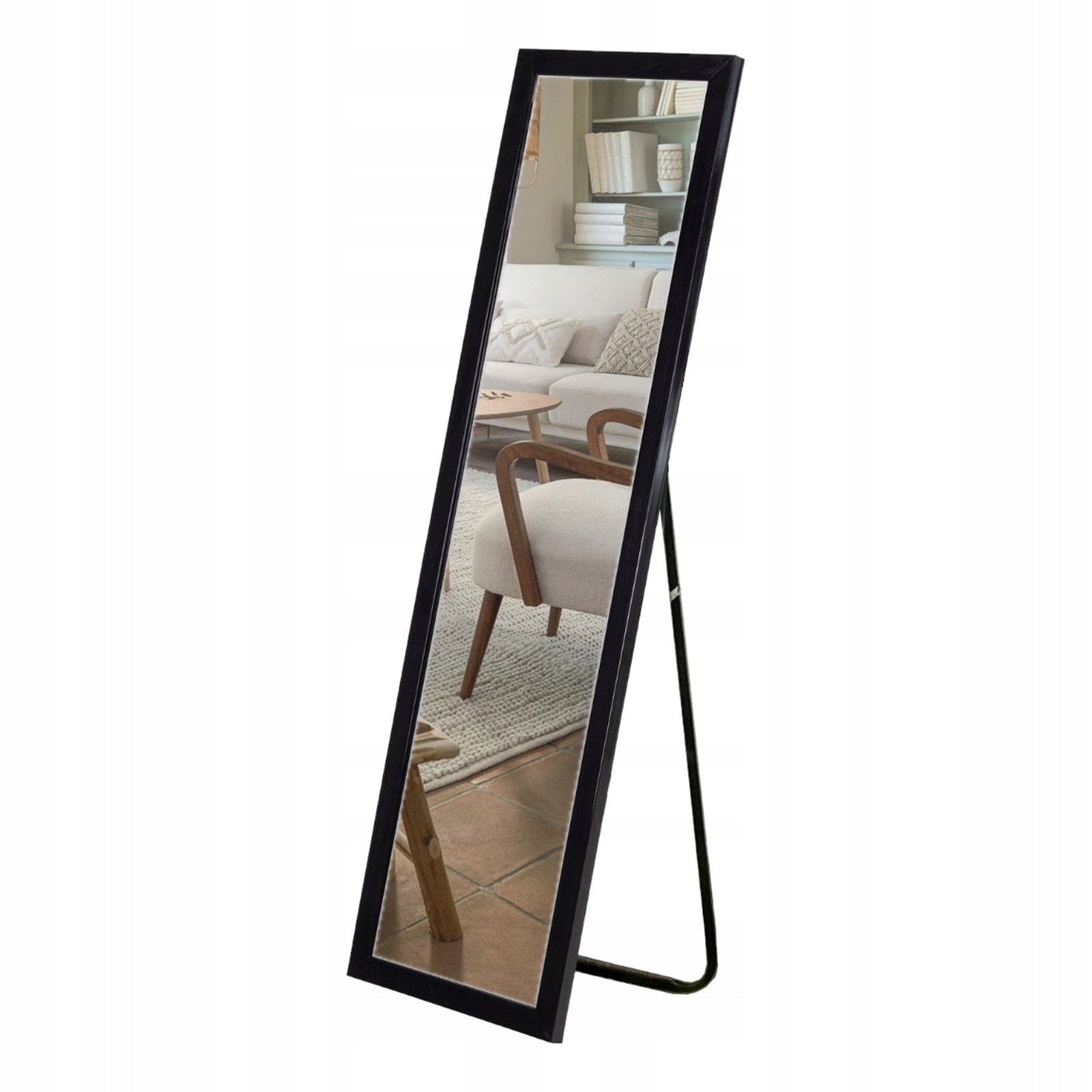 Zrcadlo Stojící Obdélníkové Vertikální Vysoké Černý Kovový Rám 36 X 126 CM
