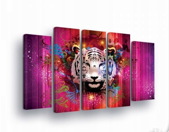 Obraz 150x100 modulárny tiger abstrakcia energia fialová ružová zvieratá
