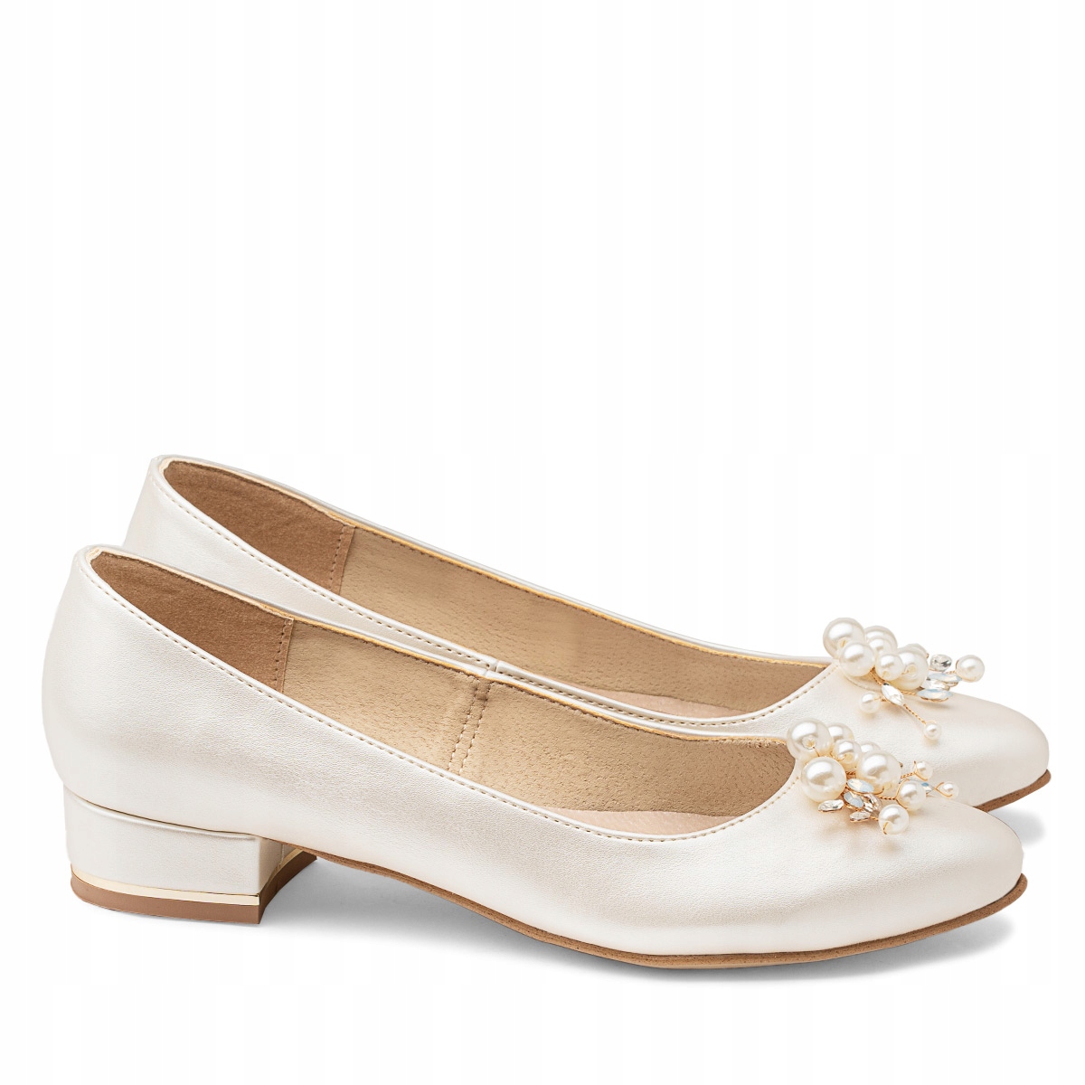 BRILU ŚLUBNE BALERINKI Z PERŁOWĄ OZDOBĄ IVORY 42