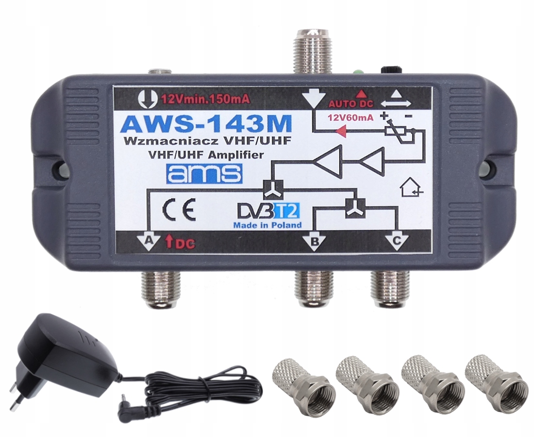 

Wzmacniacz antenowy 3 Tv AWS-143M DVB-T2 +zasilacz