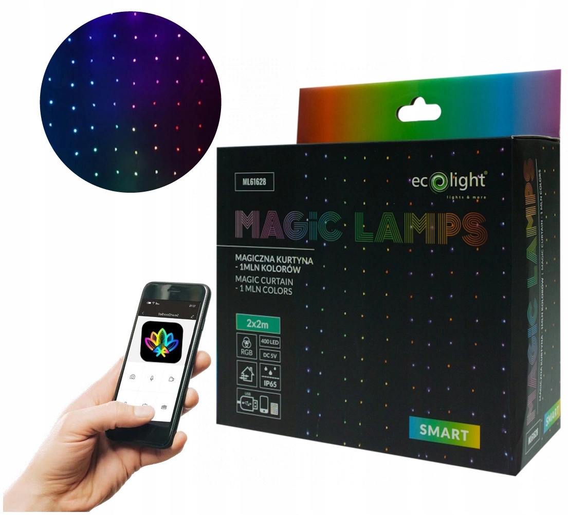 Rgb vánoční opona barevná, světelná, magická světla, 2 x 2 m, dlouhá, 400 Led