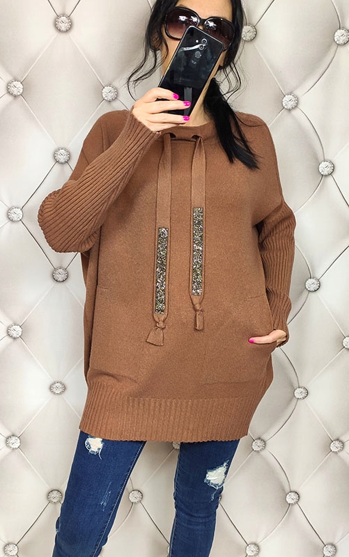 SWETER DUŻE ROZMIARY PLUS SIZE OVERSIZE Z KIESZENIAMI CIEPŁY MIĘKKI 44 46 Rozmiar 46