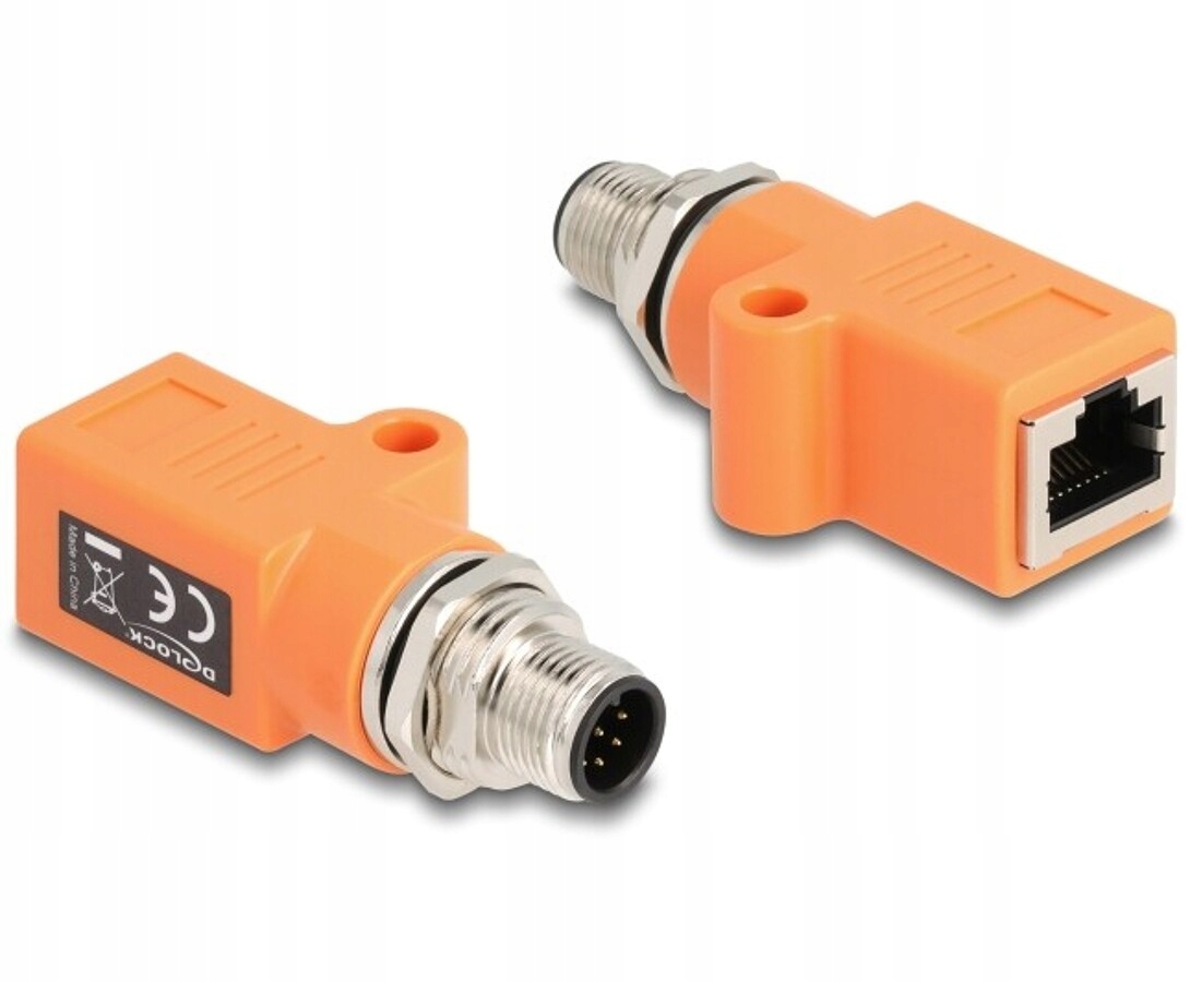 Adapter sieciowy M12 8pin A-coded męski RJ-45 żeński z otworem Delock 60617