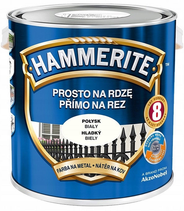 Hammerite Farba Na Rdzę Do Metalu 10 Lat Ochrony Biały Połysk 2.5L