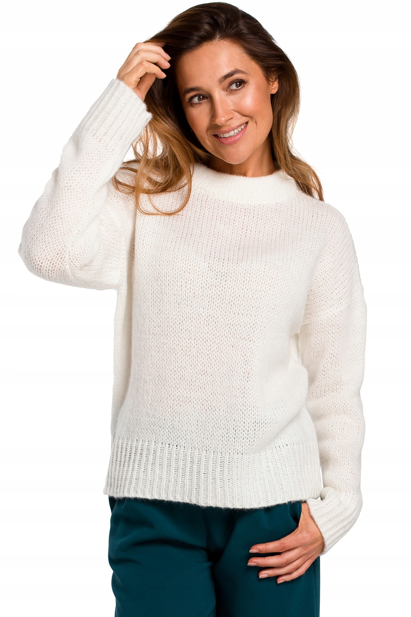 

S185 Sweter O Luźnym Splocie - [L/XL] Ecru Style