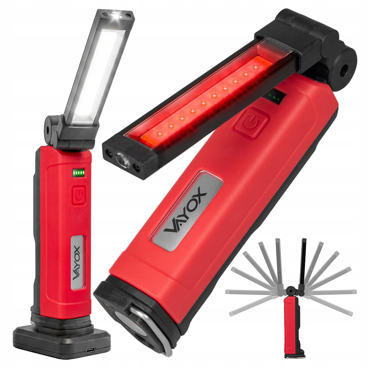 Lampa Warsztatowa Led Cob Latarka Z Stacja Dokującą Akumulatorowa Usb Vayox