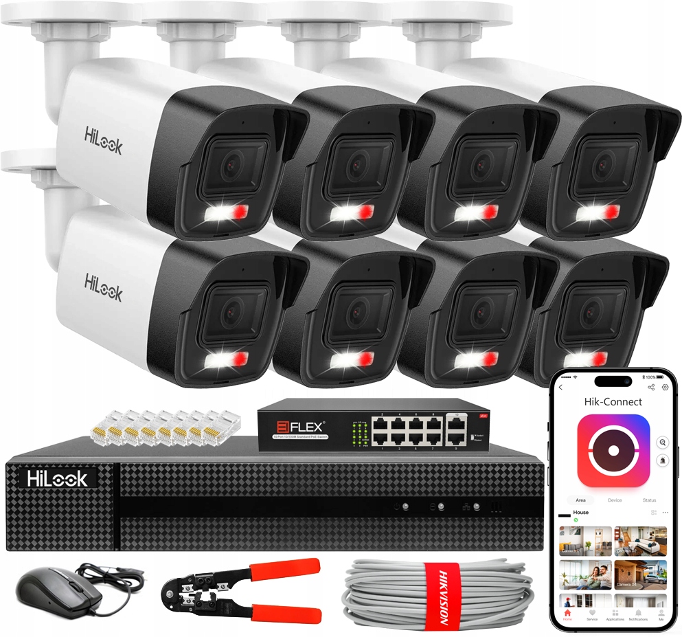 Monitorovací sada Hikvision HiLook 8 kamer 4MPx pro domácnost firmy 8x PoE Apka