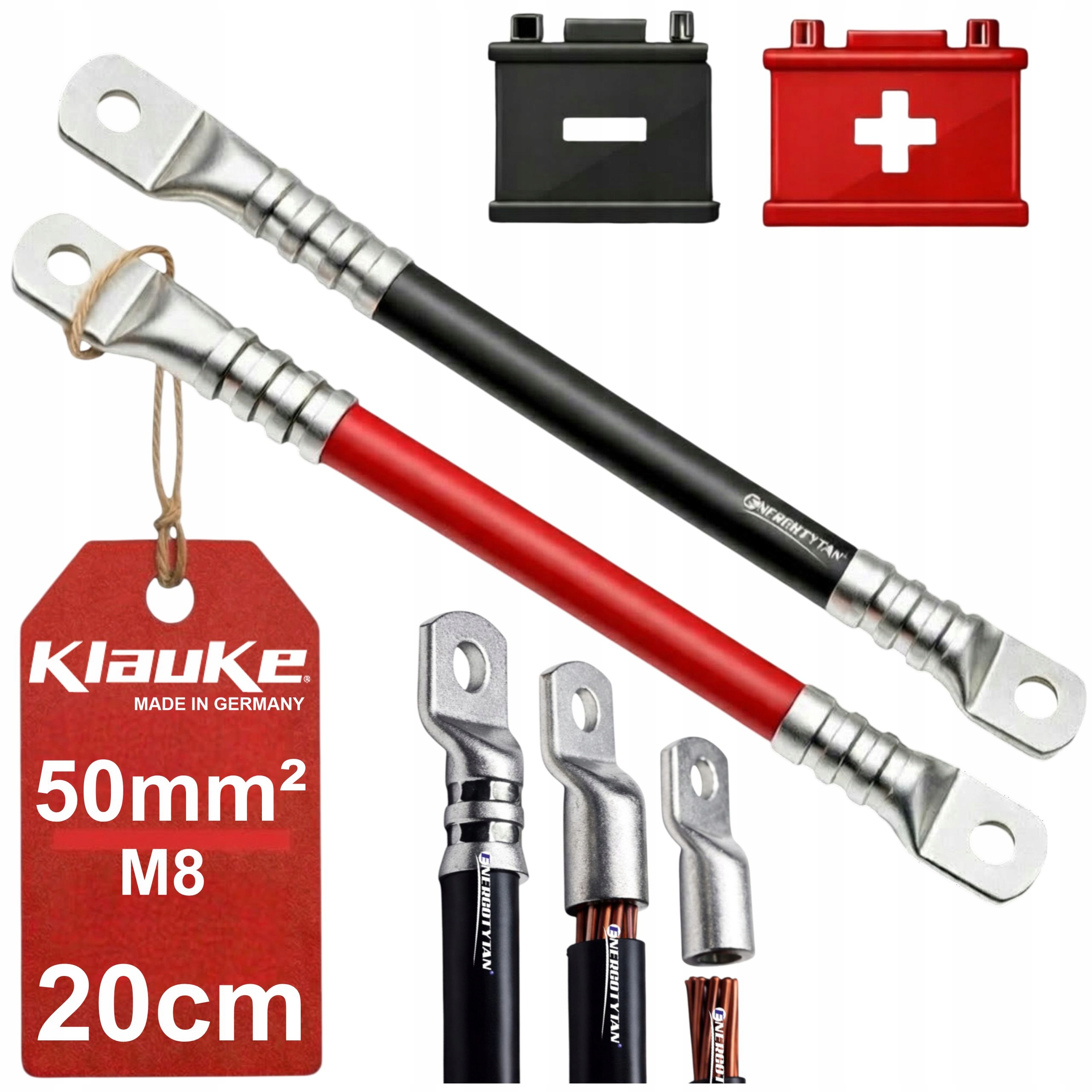 20 cm Sada Kabelů 50 mm2 M8 2xLgy pro Akumulátory Měnič Napětí Hmotnost 0,2 m