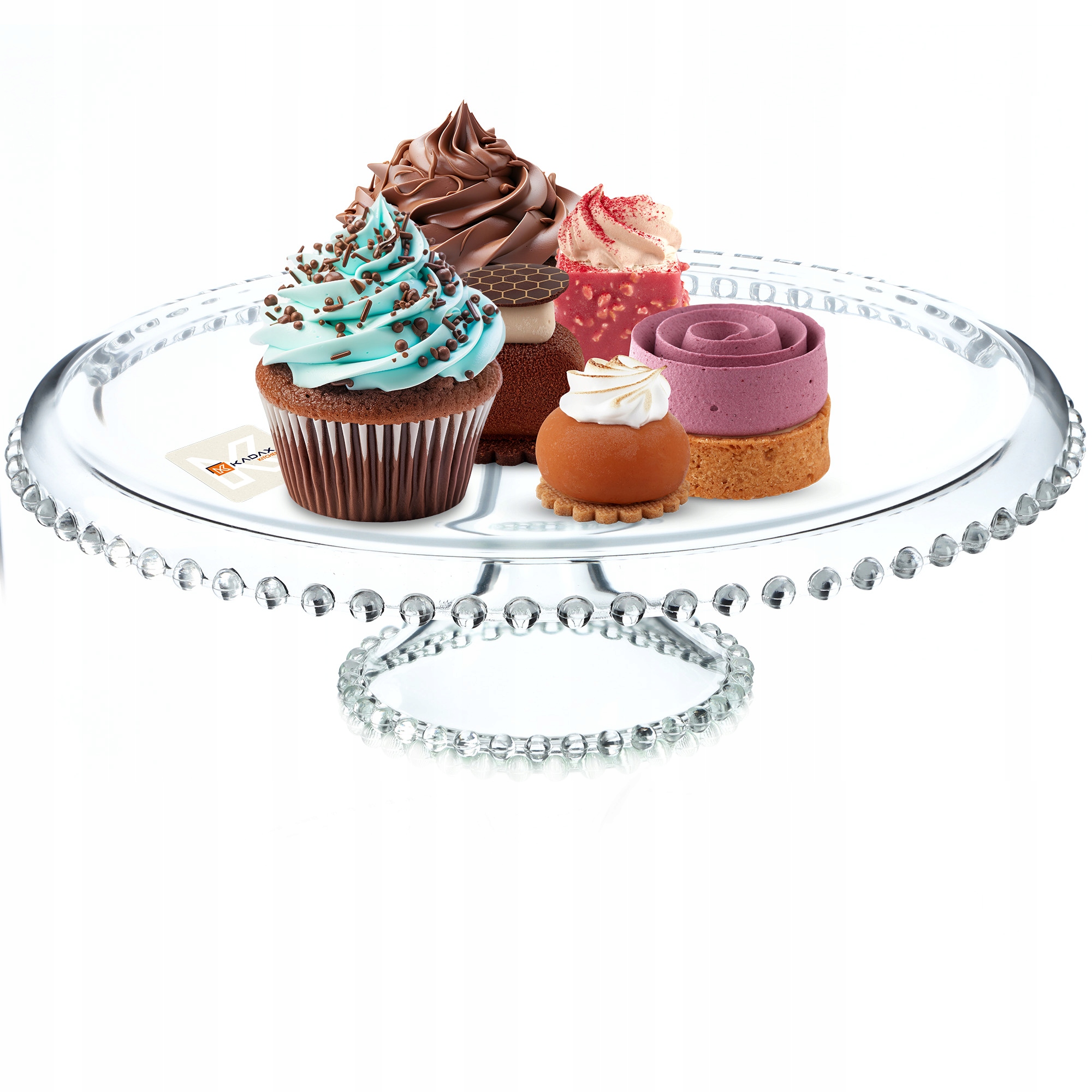 PATERA NA CIASTO SZKLANA TORT OWOCE 32cm OKRĄGŁA NA NÓŻCE DEKORACYJNA