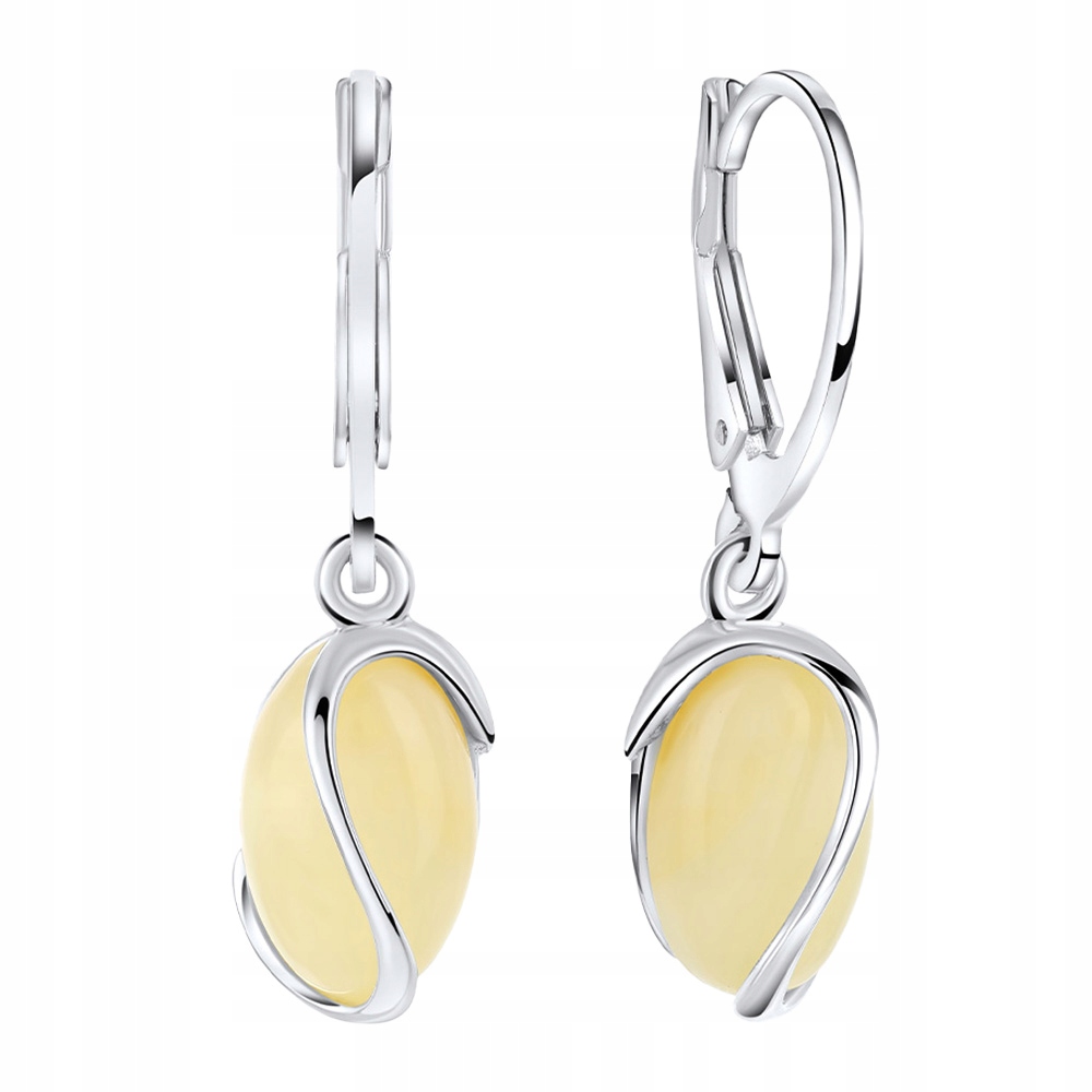 Kolczyki Srebrne Wiszące z Bursztynem Mlecznym Bigiel Srebro 925 Sadva