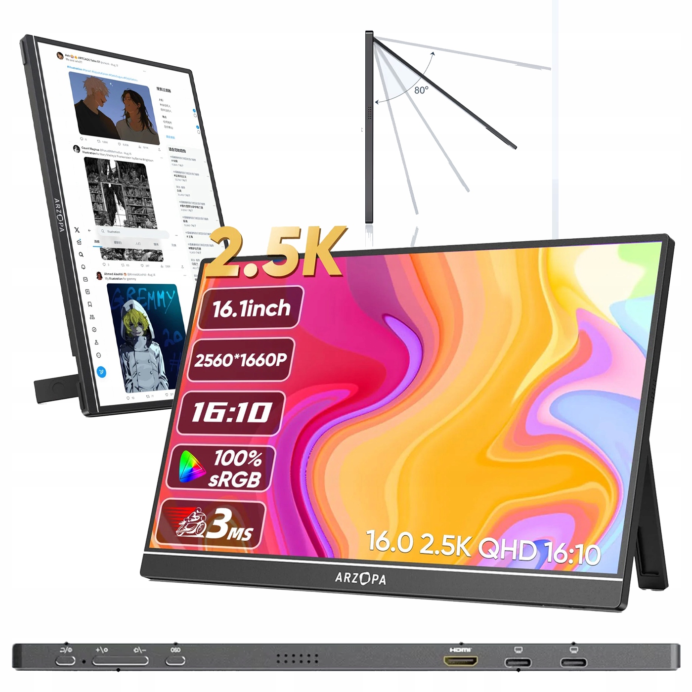 LCD monitor Prenosný 2K Ips Viac vstupov Dodatočný displej pre prácu s hrami