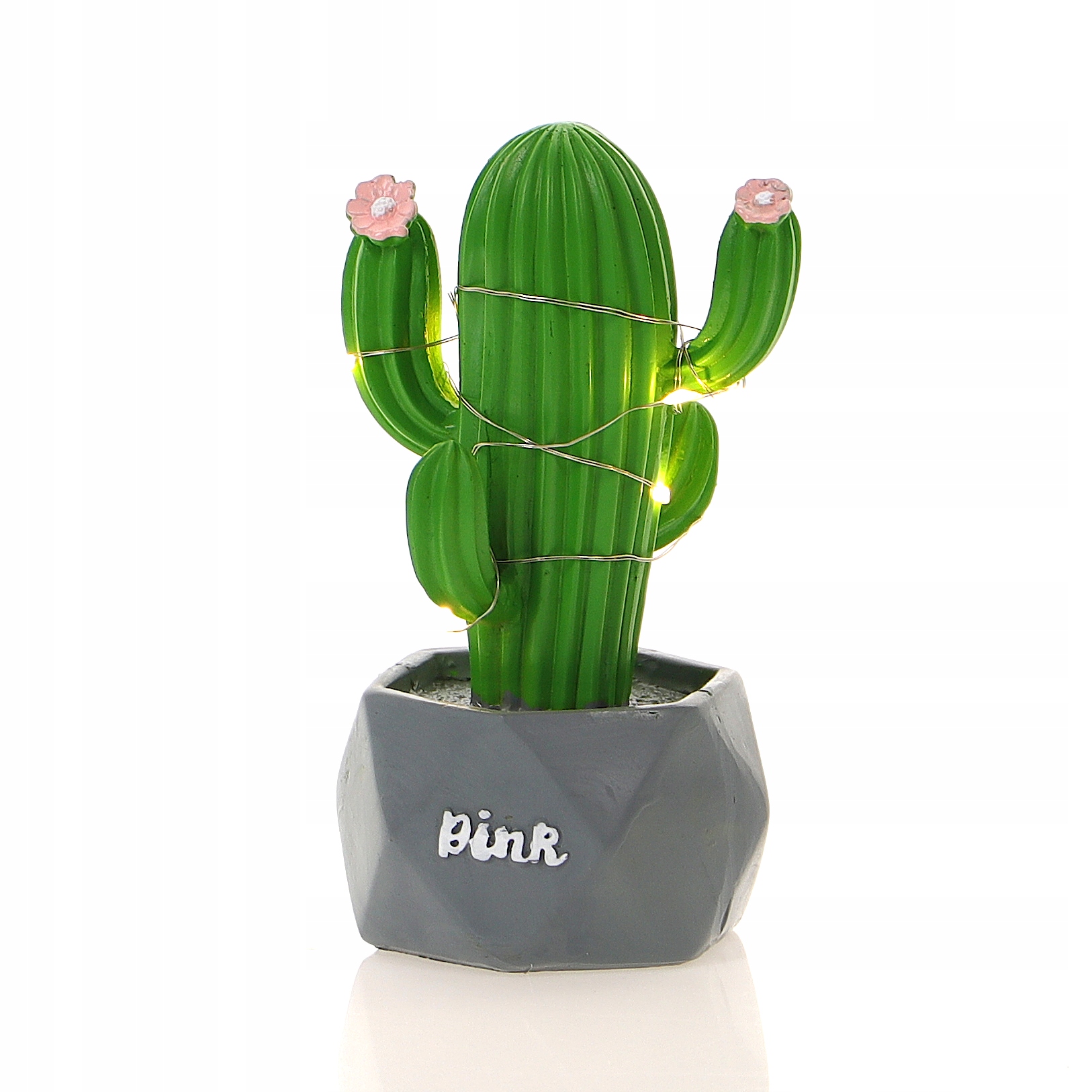 Lampka led kaktus w doniczce 8 led z bateriami