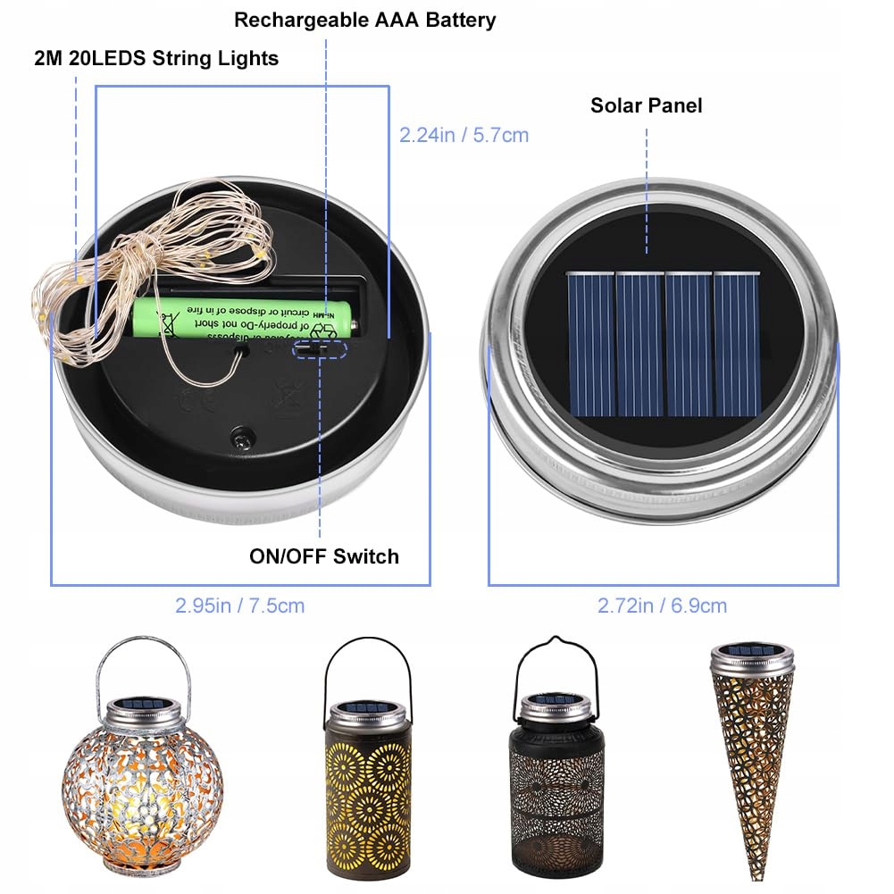 ADIWO Zestaw 3 Sztuki Solarnych Świateł 20 LED 2m Do Ogrodu IP44 — miniatura 2