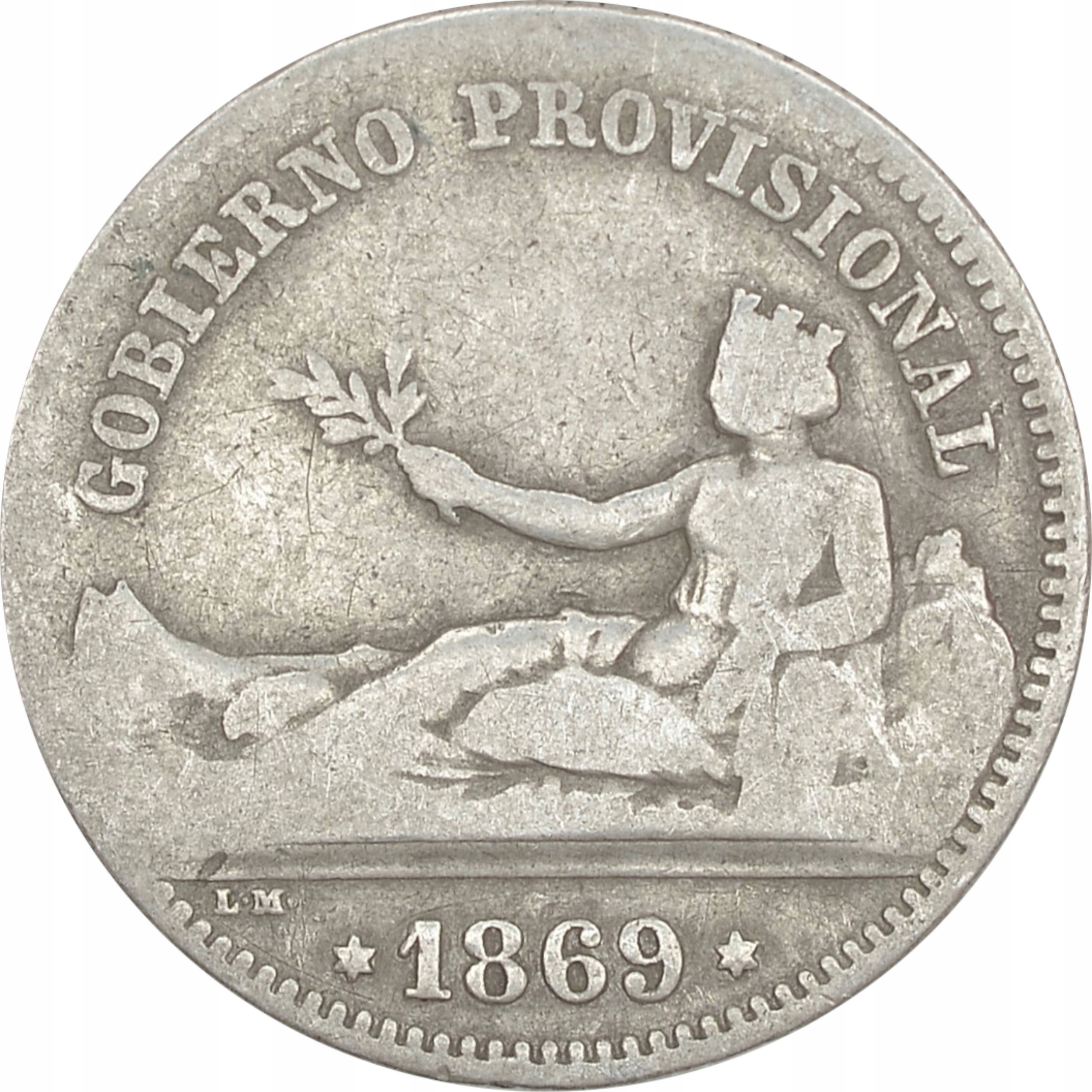 7.HISZPANIA, 1 PESETA 1869 SN M