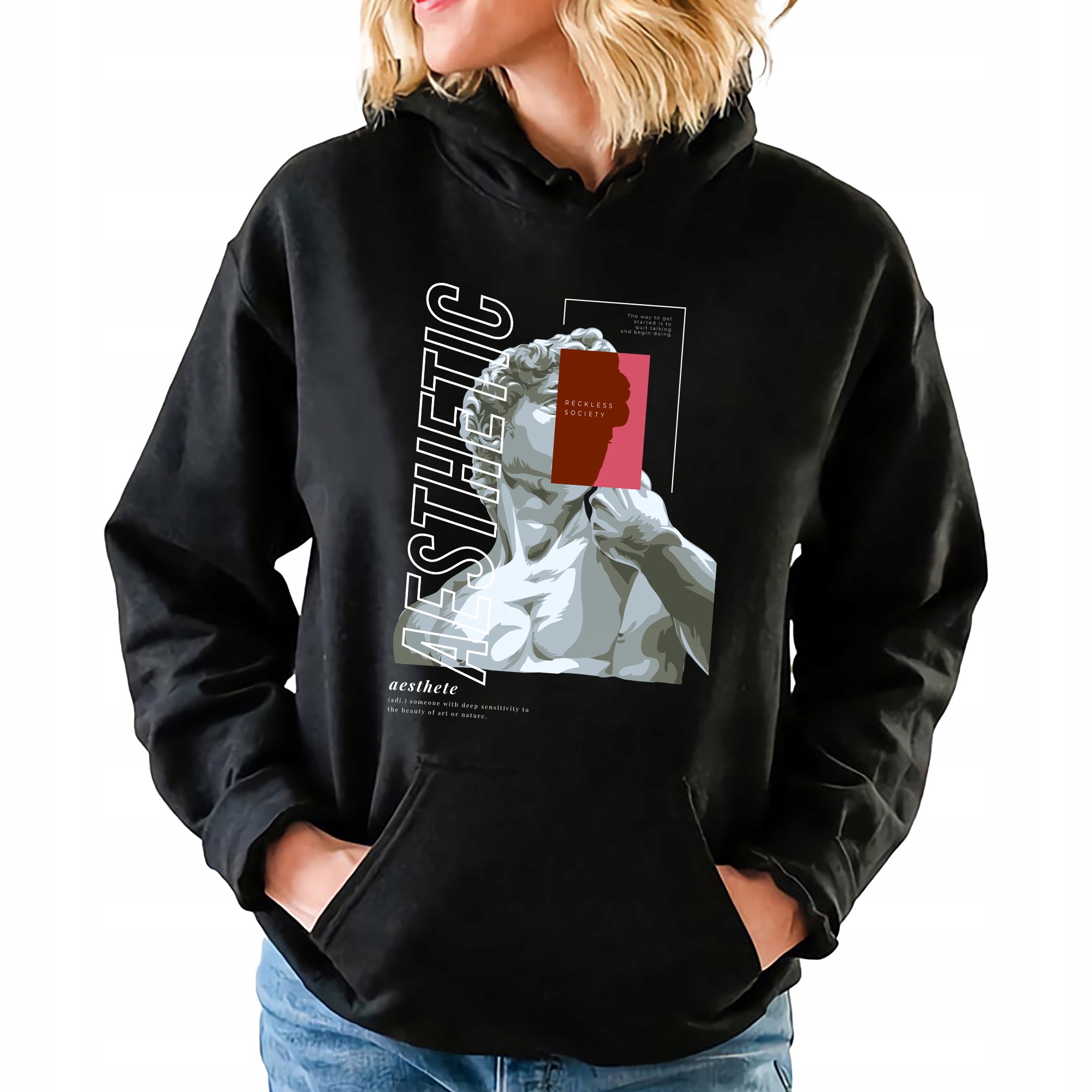 Mikina S Kapucí Černá Aesthetic Pro Mládež Stylové Trendy Vzory Vel XL