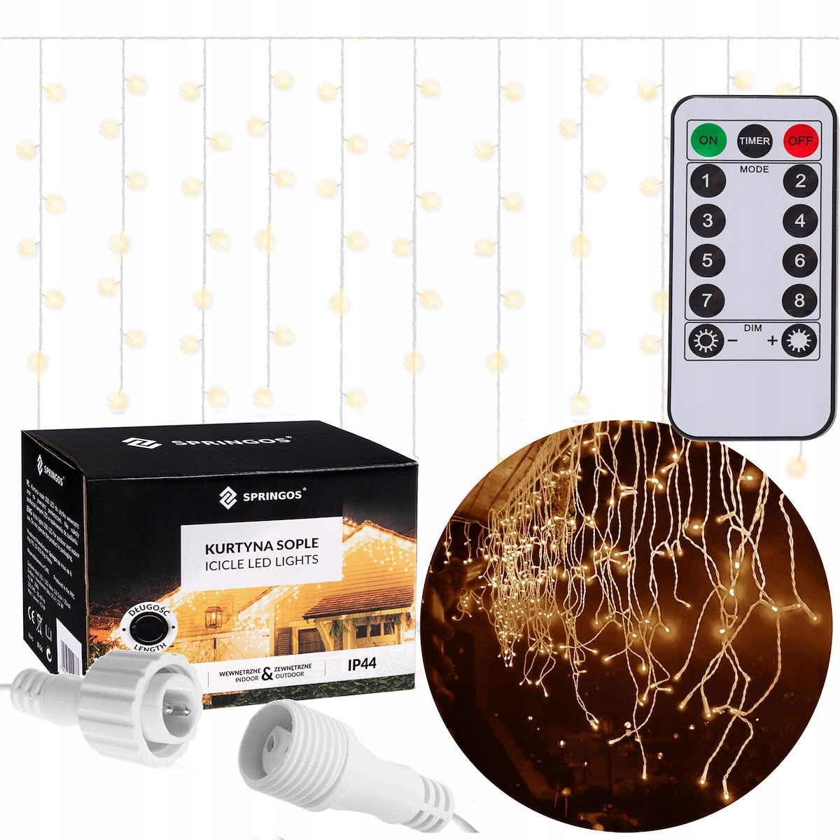 

Kurtyna Świetlna Lampki Z Pilotem 500 Led Biały