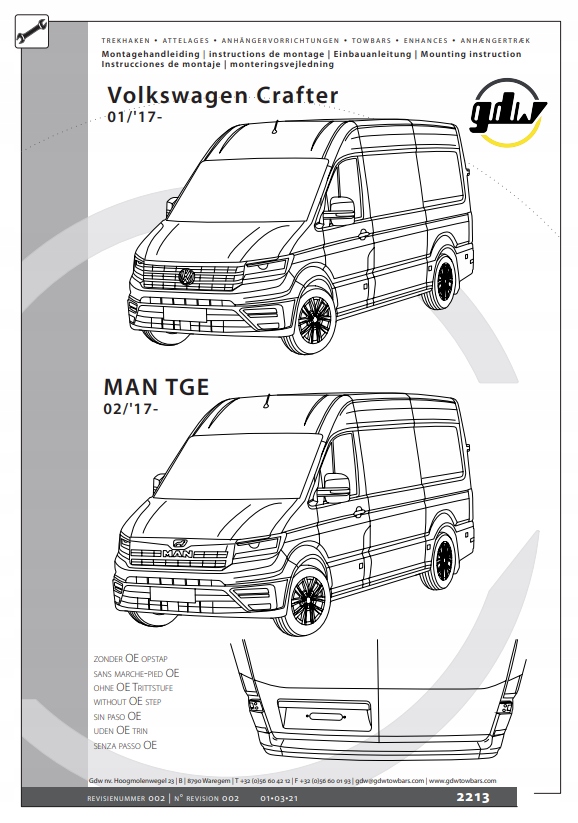 HAK HOLOWNICZY CRAFTER BUS 1KOŁA BEZ STOPNIA MODUL Uciąg 3500 kg