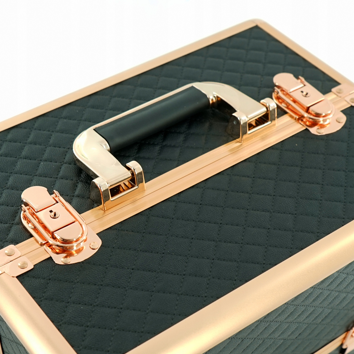 KUFEREK KOSMETYCZNY DUŻY XL ROSE GOLD PIKOWANY CZARNY ZŁOTY Marka Red-Ice