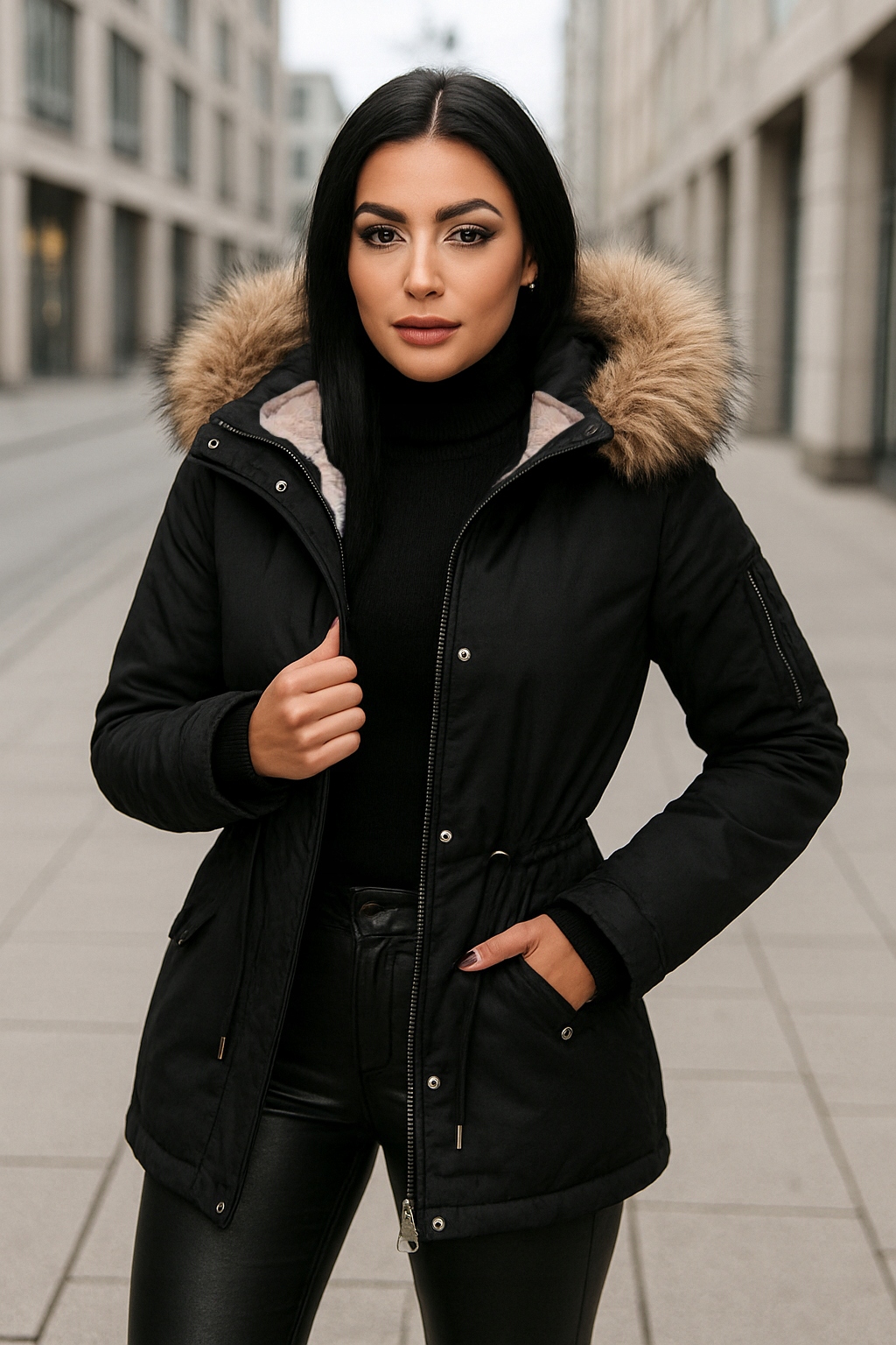 KURTKA ZIMOWA DŁUGA PŁASZCZYK PARKA OCIEPLANA Z FUTERKIEM PLUS SIZE 2w1 5XL Rozmiar 5XL