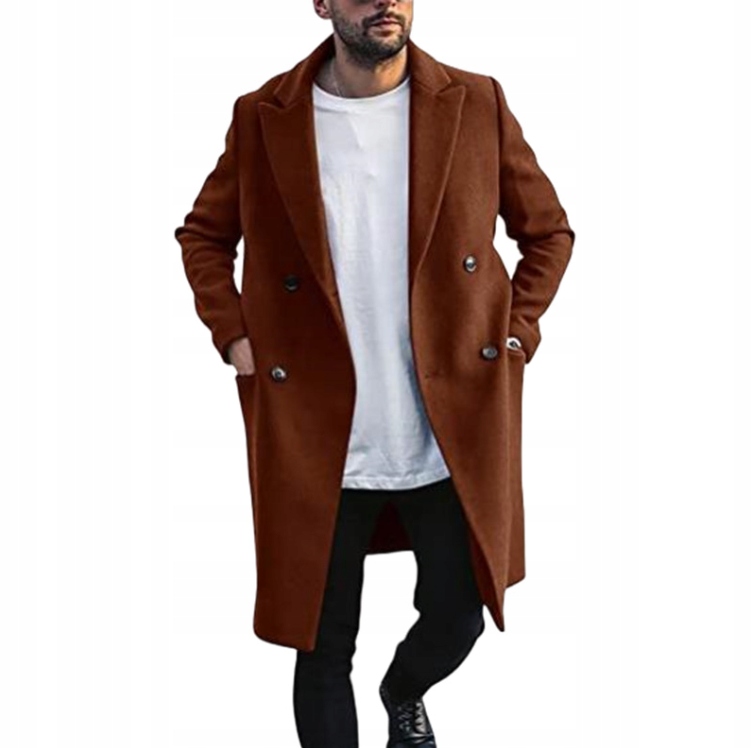 ELEGANCKI DŁUGI MĘSKI PŁASZCZ JESIENNO ZIMOWY Wzór dominujący bez wzoru