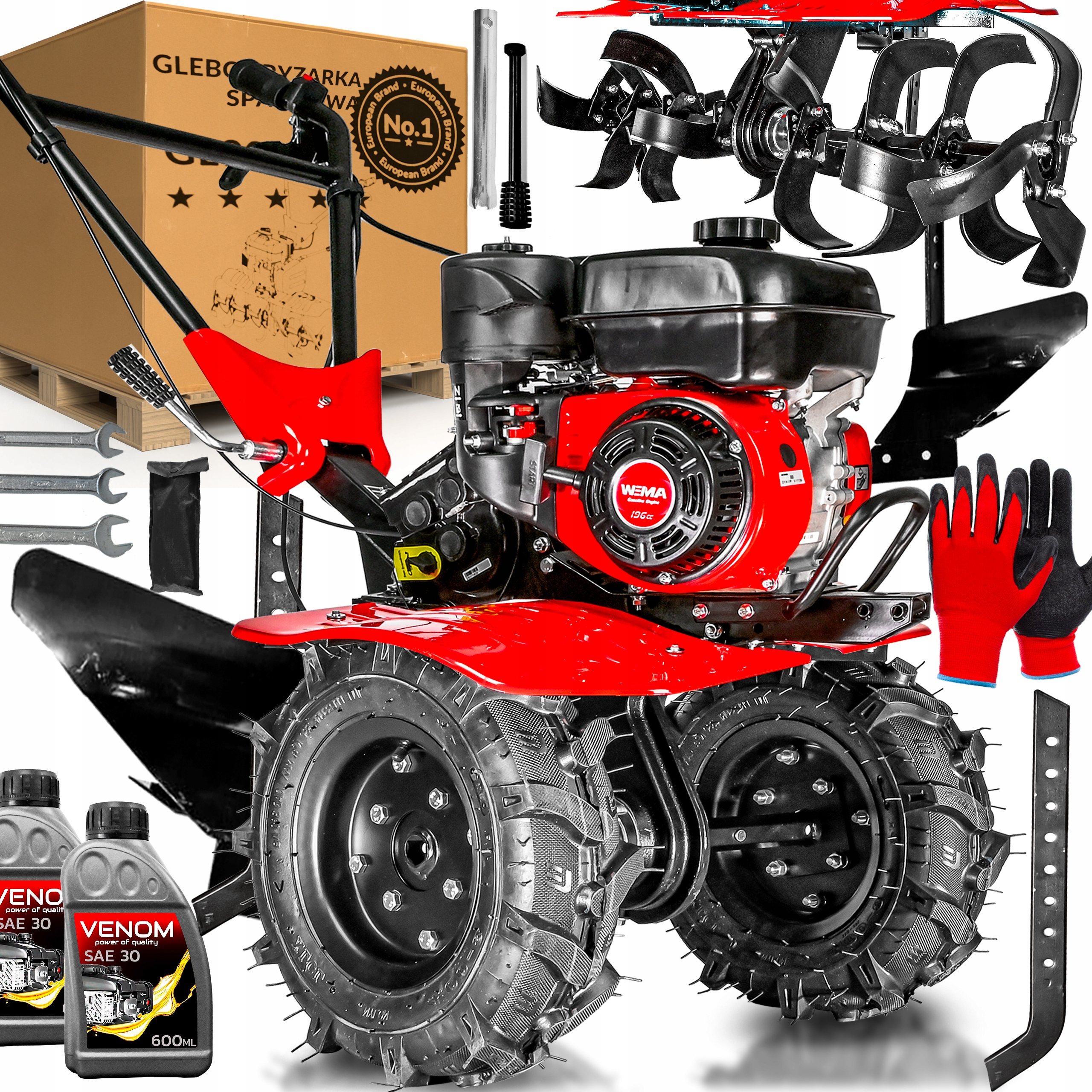 POTĘŻNA GLEBOGRYZARKA SPALINOWA MONSTER 9,5KM 120CM WIELKIE KOŁA PŁUG XXXXL