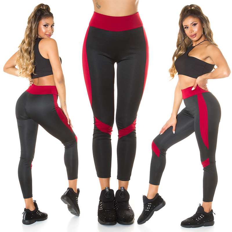 

W708 Bordowe Czarne Legginsy Fitness Wys Stan S/m