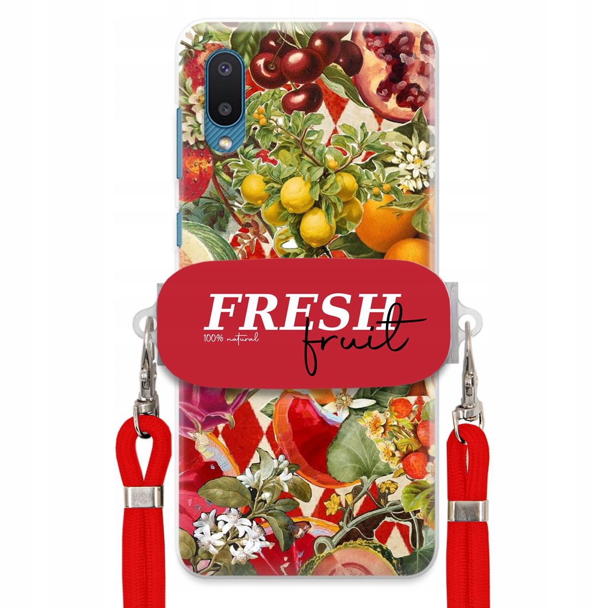 Pouzdro pro Samsung M02 Červené Crossbody vodítko Držák Fresh Fruit Ovocné