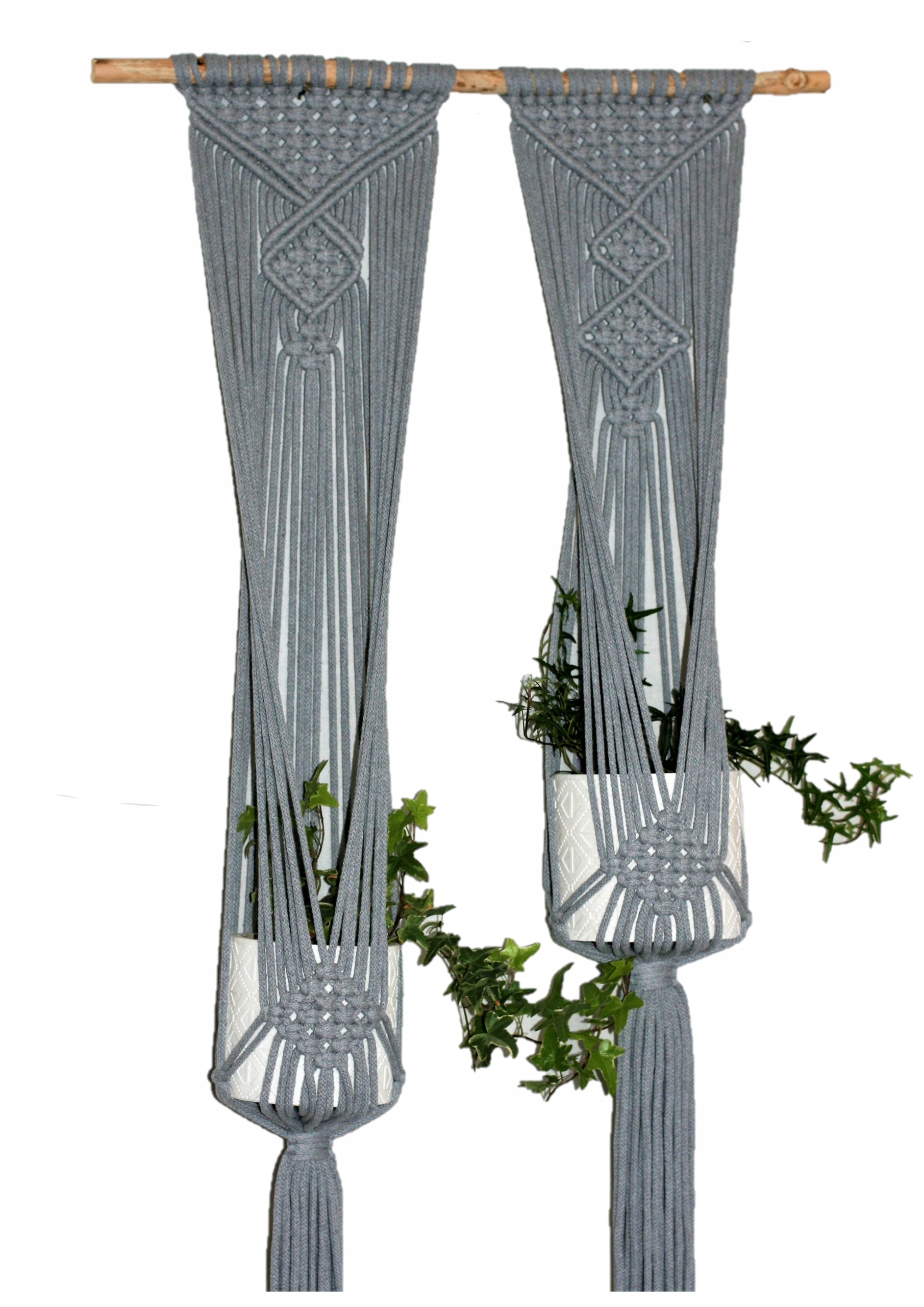 Makramé dvojitý květinový záhon s provázkem na 2 květináče