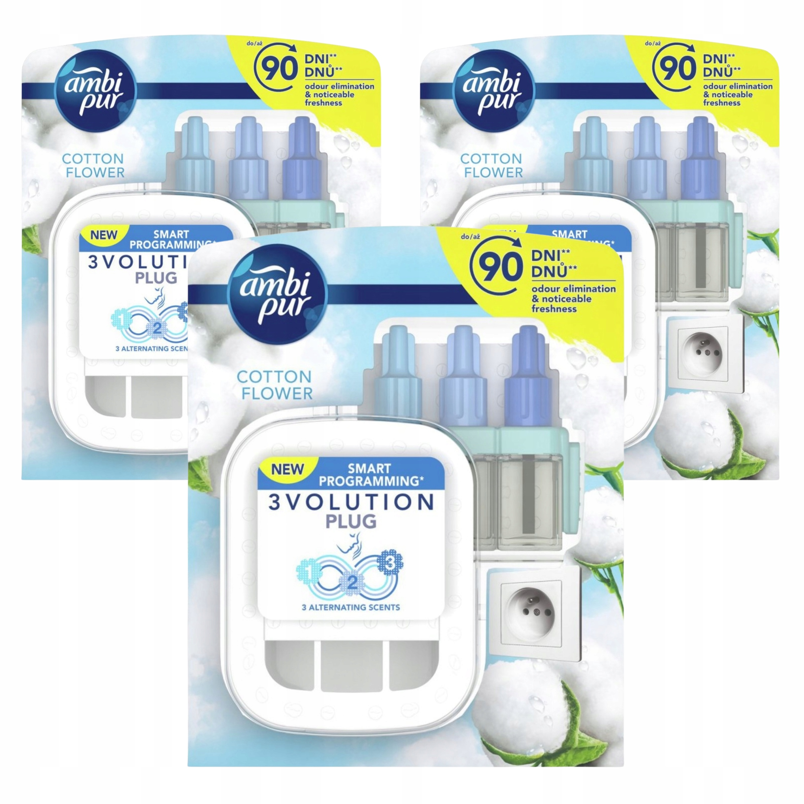 3x Ambi Pur Startovací sada Zařízení náhradní sada Cotton Flower 3volution 20 ml