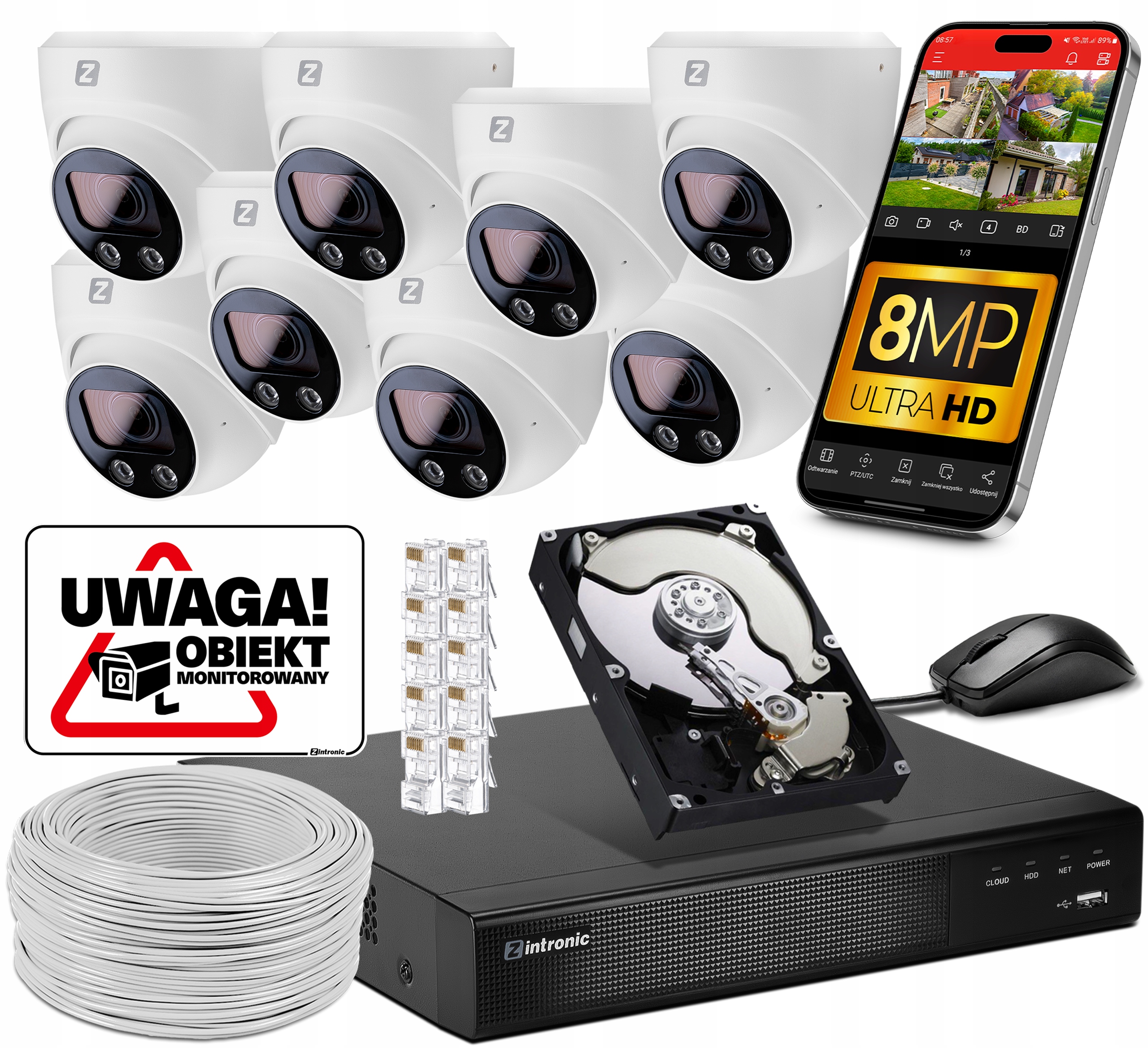 Sada 8 kamier na Monitorovanie Ip úložiska Poe 8 MPx Ir zoom 30 m Ai detekcia