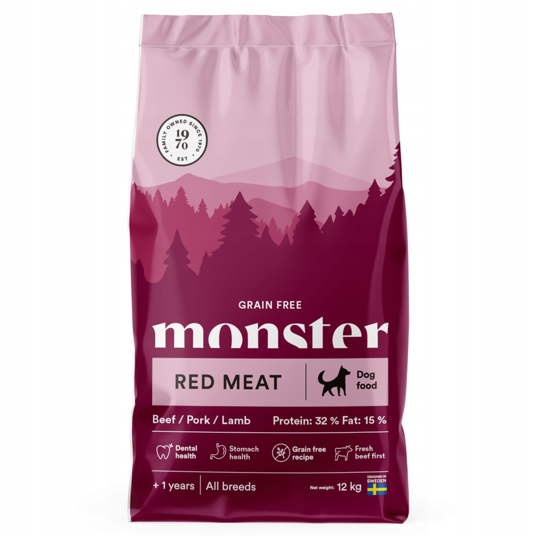 Monster Dog Adult 12 kg Bezobilné suché Krmivo pro psy s červeným masem