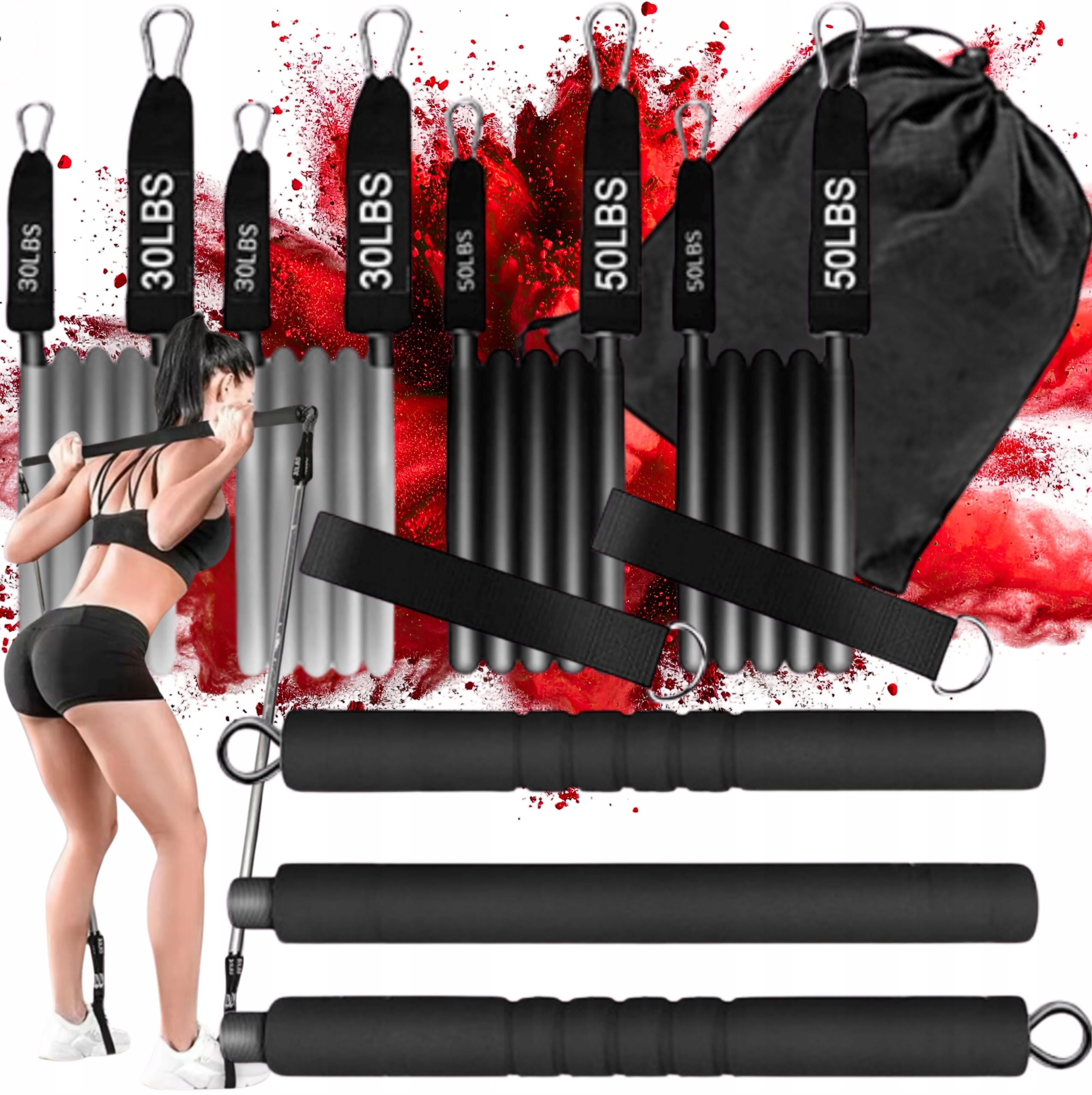 Fitness Set 8V1 Pilates Trénink Doma Expandér Gumy Hrazda Rukojeti