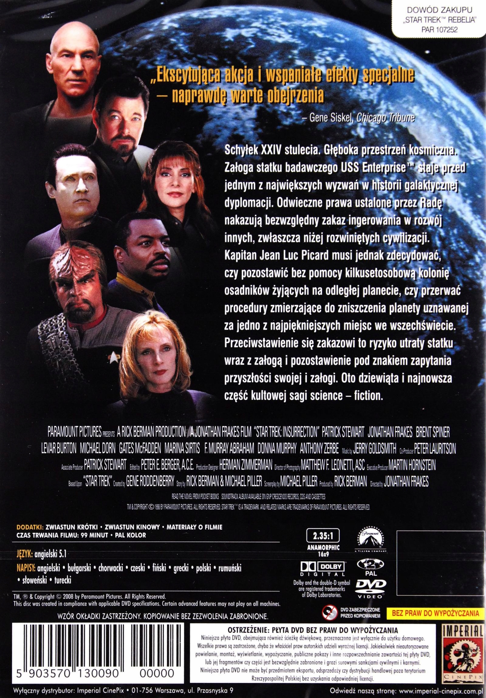 STAR TREK IX. REBELIA (DVD) Gatunek science fiction