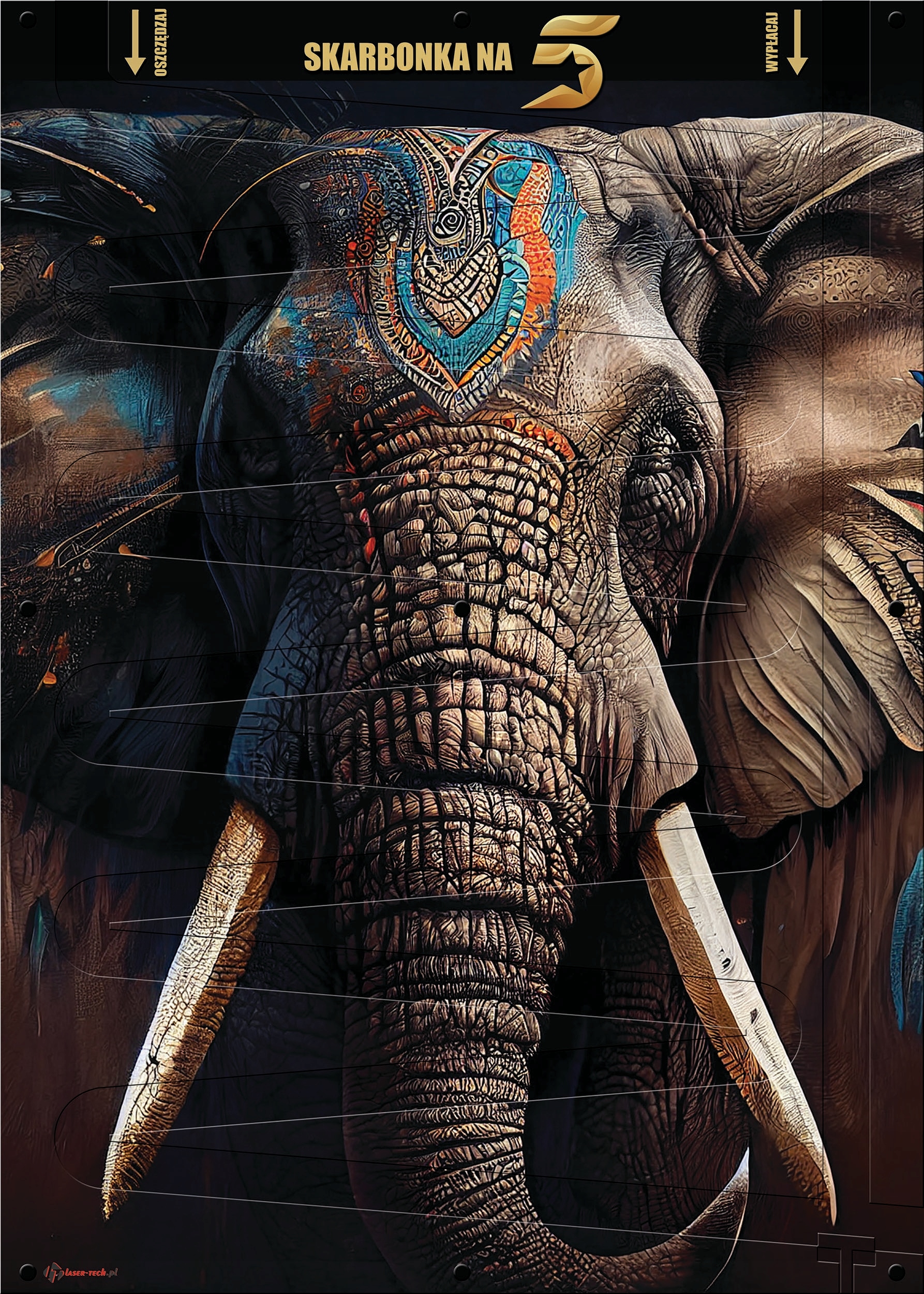 pokladnička na mince 5 zł (polských zlotých) XXL nástěnný obraz 50x70 cm Slon Dekorace