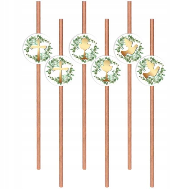 SŁOMKI papierowe KOMUNIA ŚWIĘTA listki KRAFTOWE x6