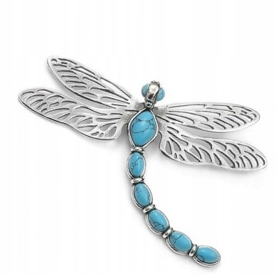 Stříbrná Brož Přívěsek Vážka Stříbro Tyrkysová