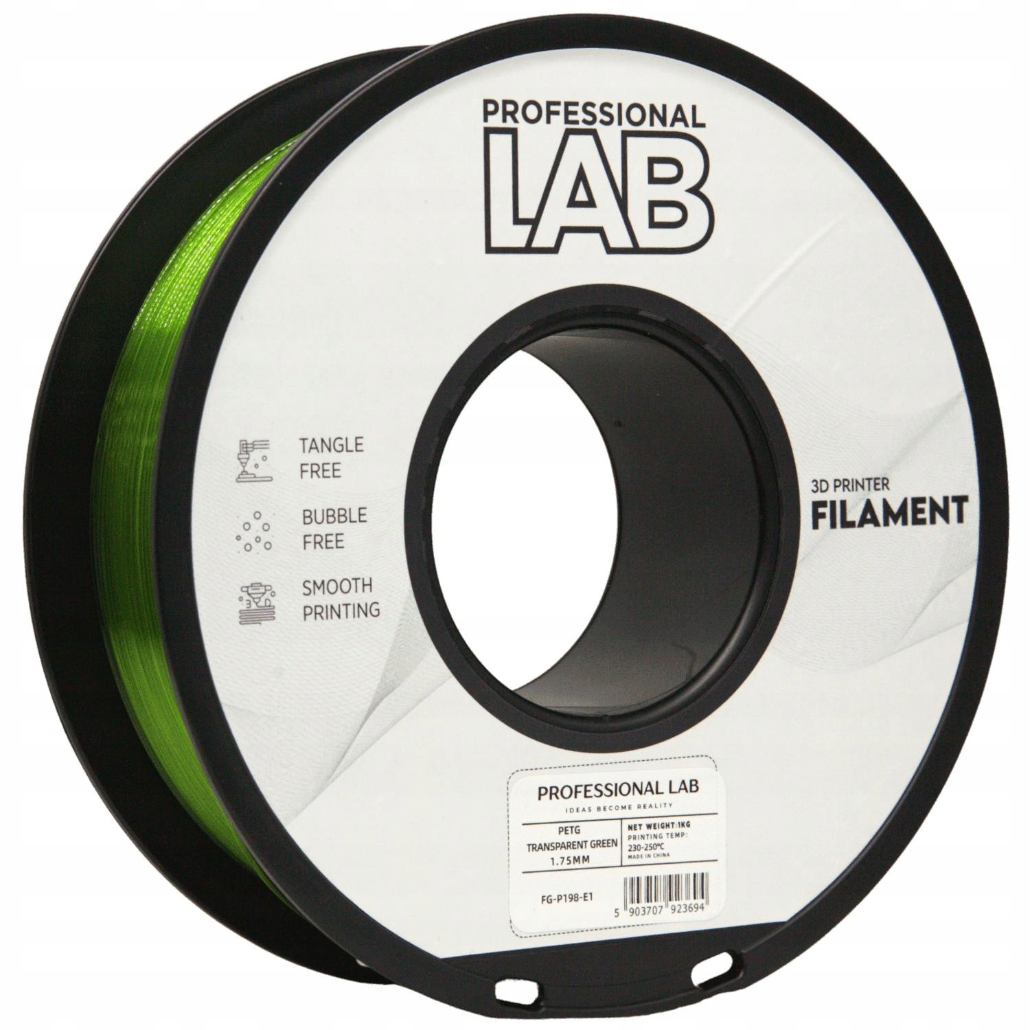 Filament Prof. Lab PETG Transparent Green Przeźroczysty Zielony 1,75mm 1kg