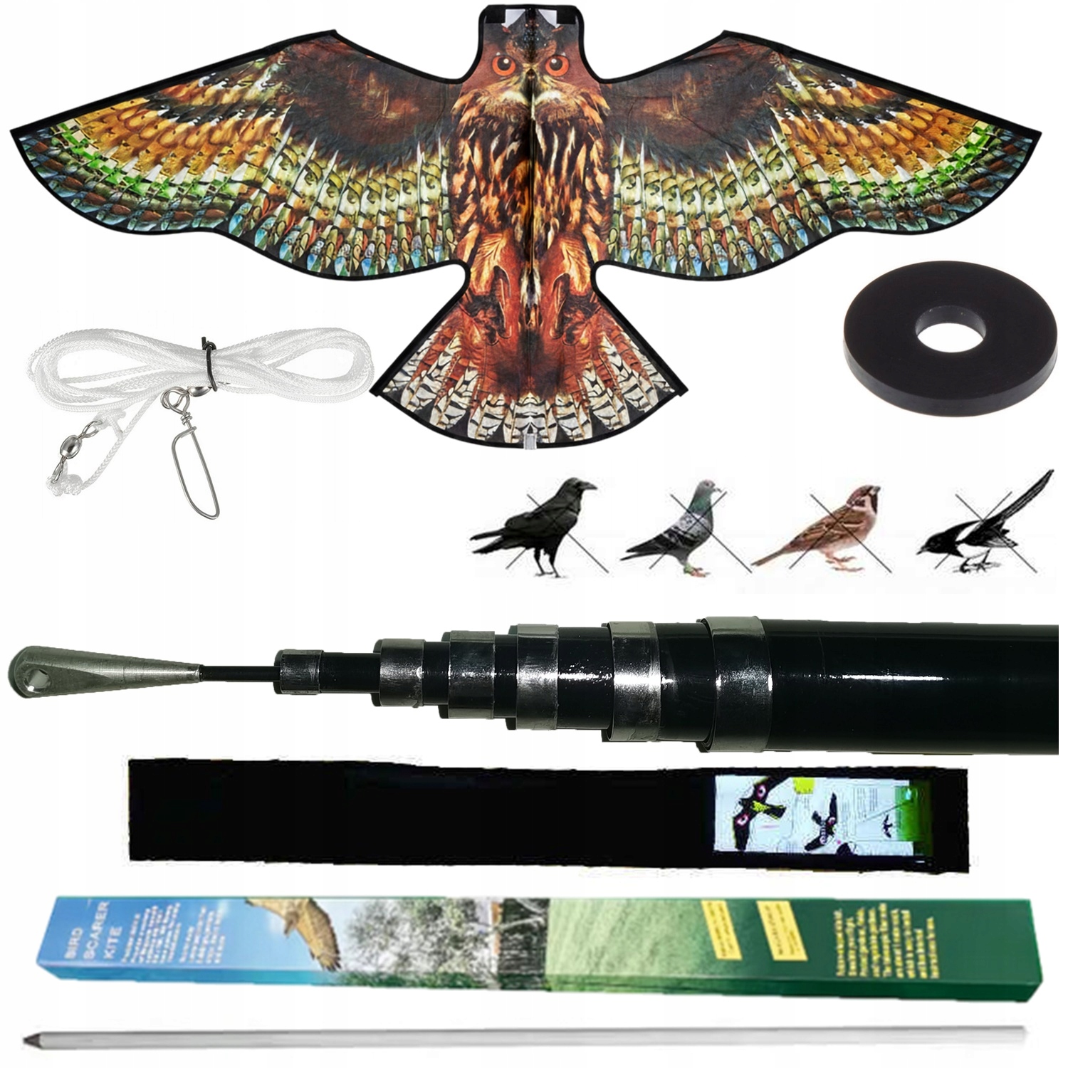 Plašič vtákov Sowa Lawiec ochrana záhrady Vlajkový Stožiar 6 m Premium