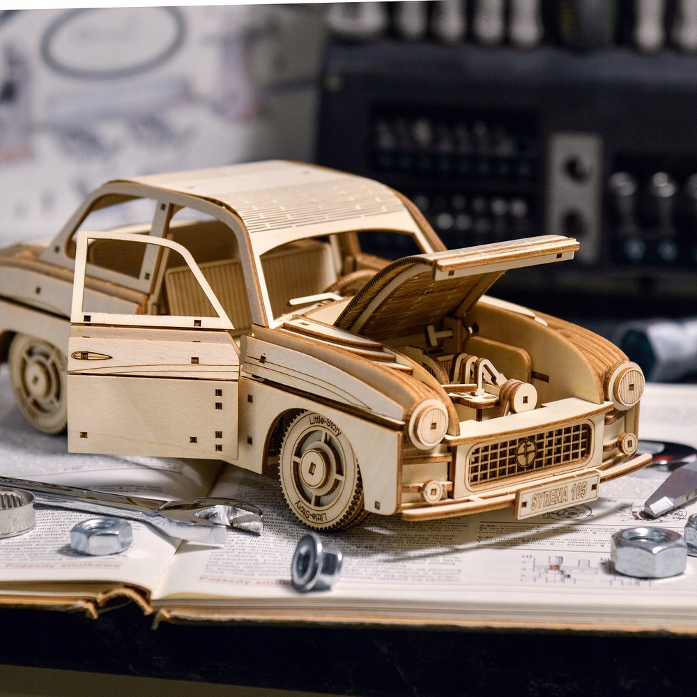 Drewniane Puzzle Model 3D Little Story - FSO Syrena 105 Liczba elementów 264