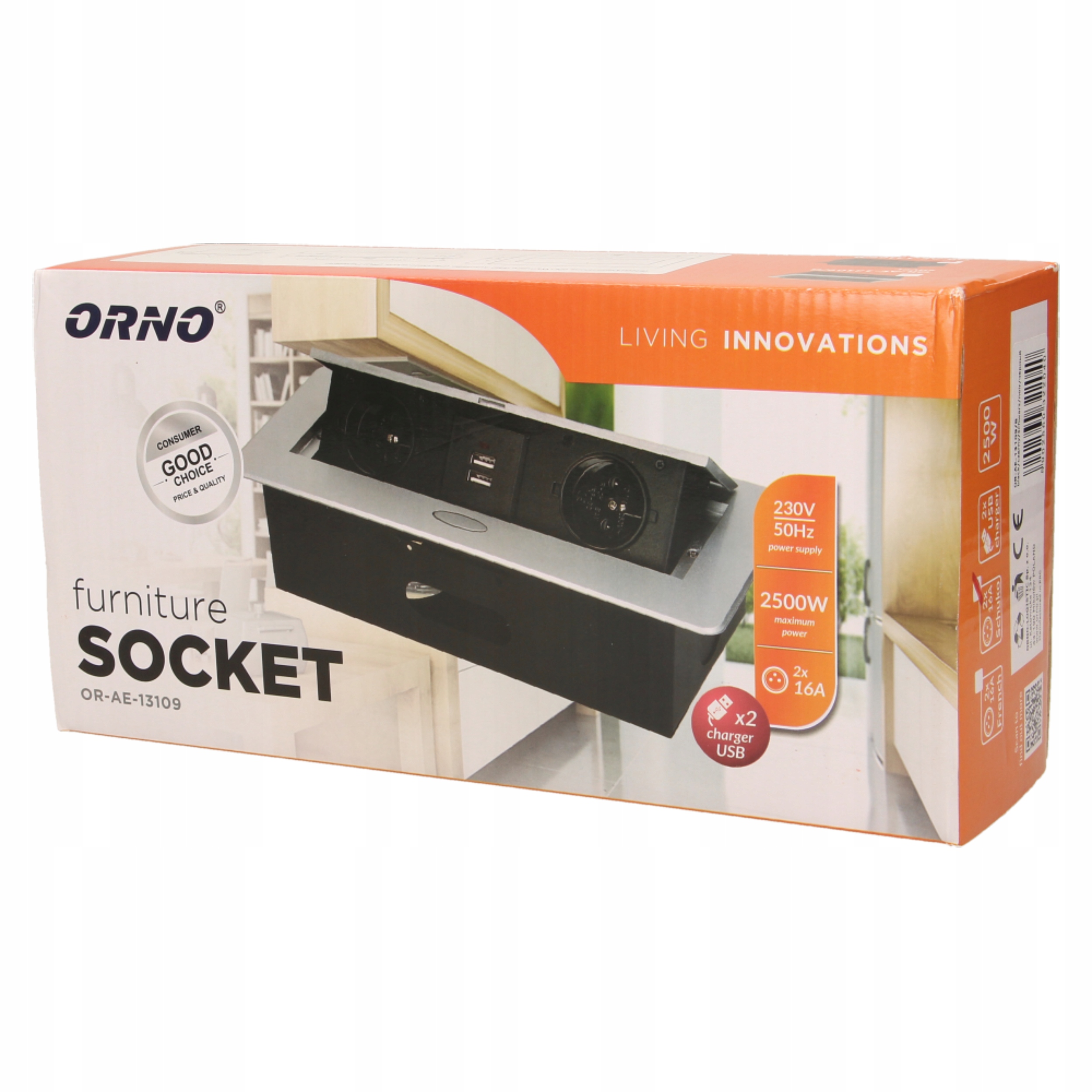 GNIAZDO WPUSZCZANE W BLAT FREZOWANE USB CZARNE Marka Orno